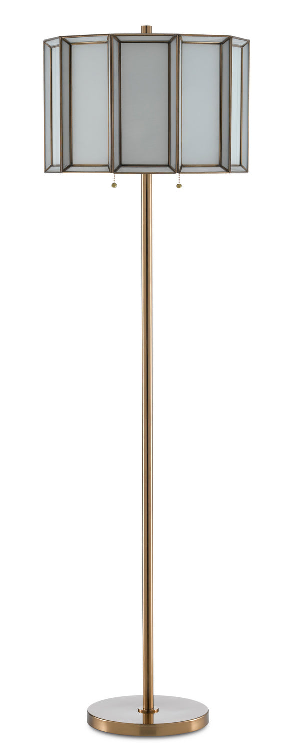 Two Light Floor Lamp from the Daze collection in Antique Brass/White finish