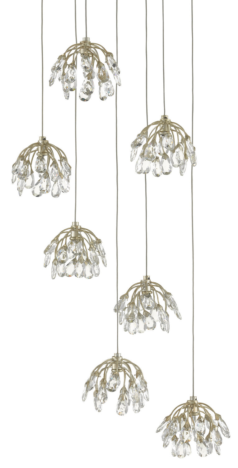 Seven Light Pendant from the Crystal collection in Crystal/ Contemporary Silver Leaf finish