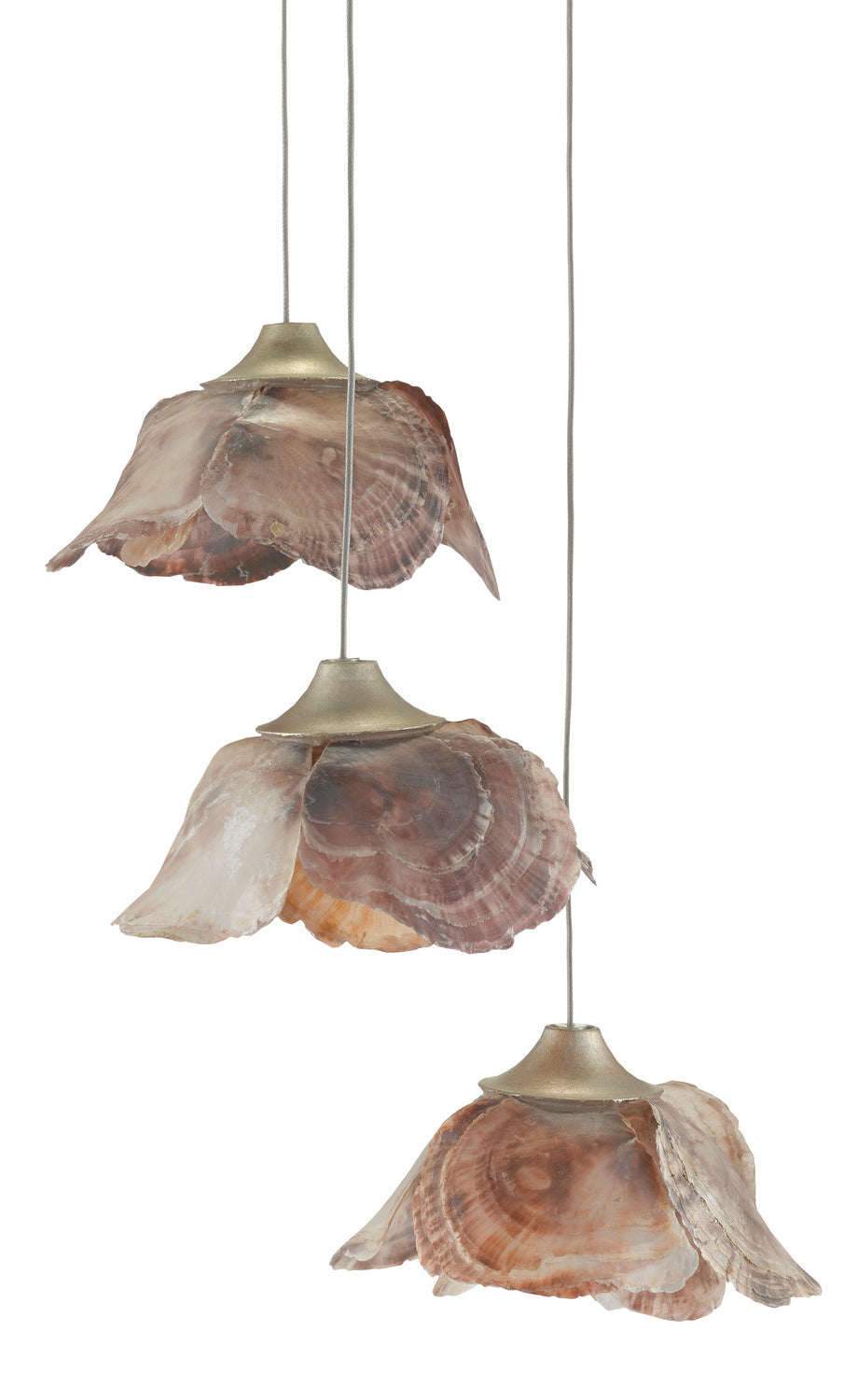 Three Light Pendant from the Catrice collection in Natural Shell/Contemporary Silver Leaf finish