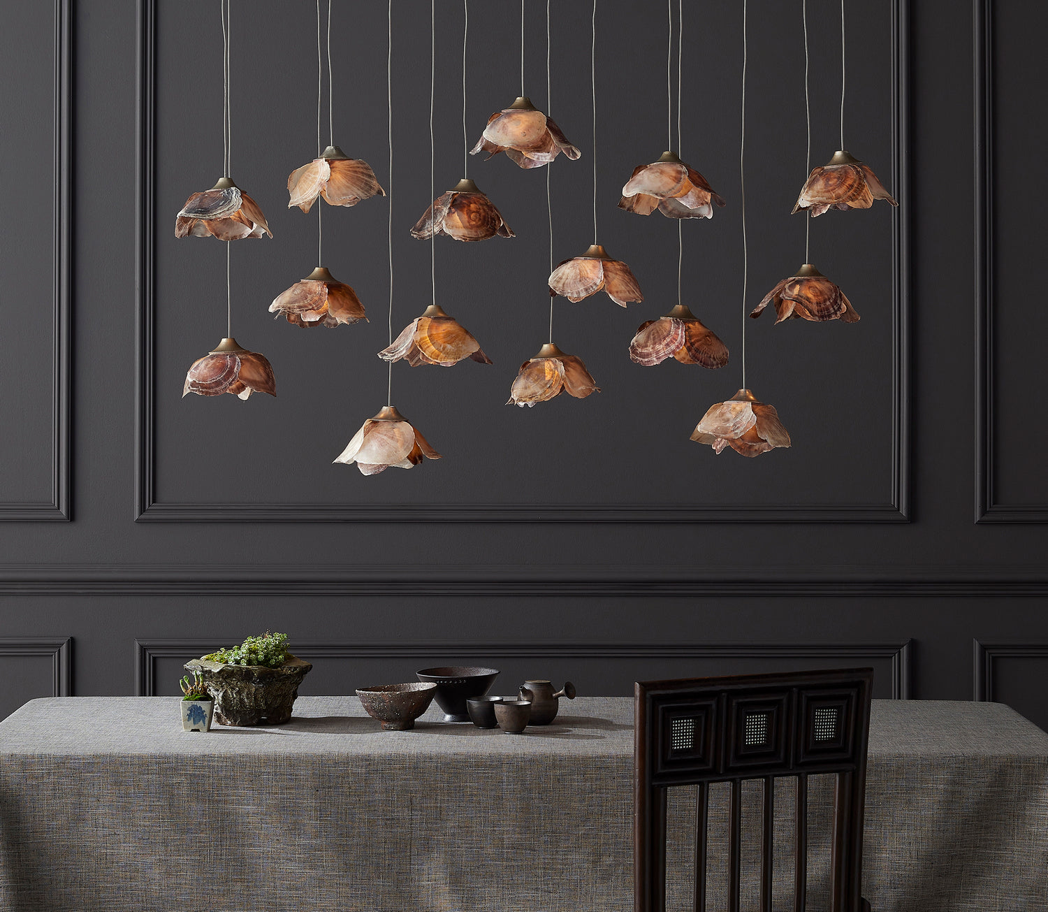 15 Light Pendant from the Catrice collection in Natural Shell/Contemporary Silver Leaf finish