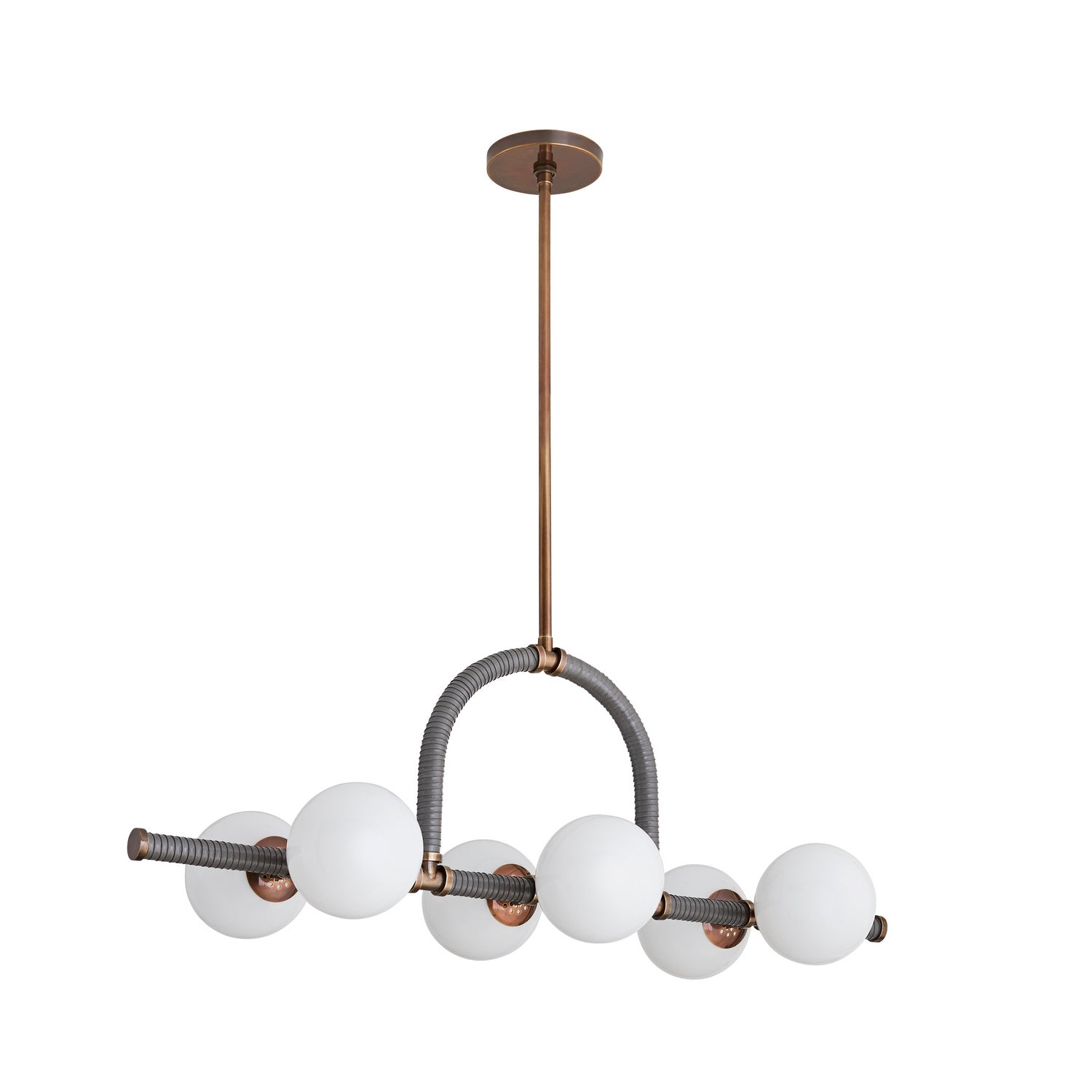 Six Light Linear Chandelier from the Harrison collection in Heritage Brass finish