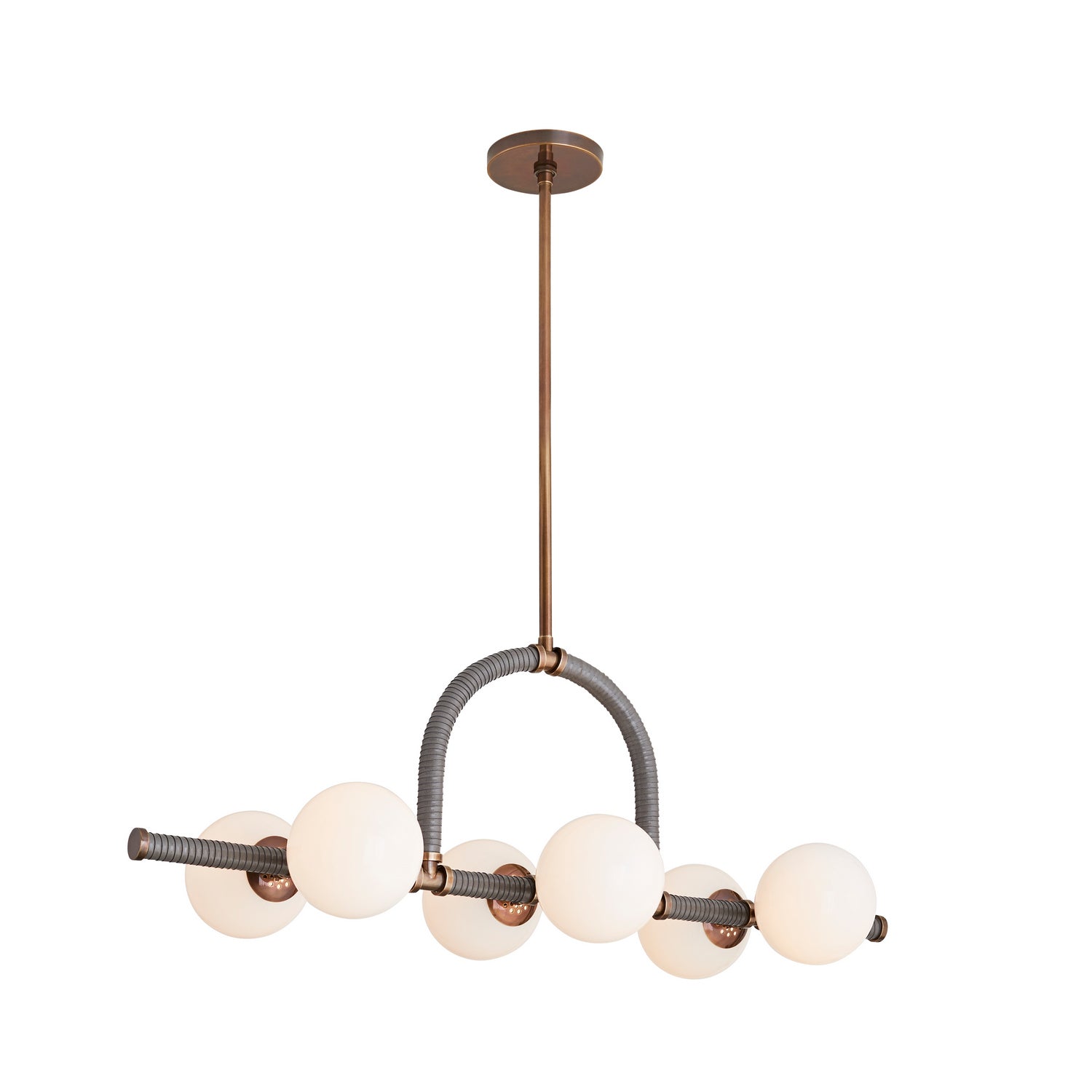 Six Light Linear Chandelier from the Harrison collection in Heritage Brass finish