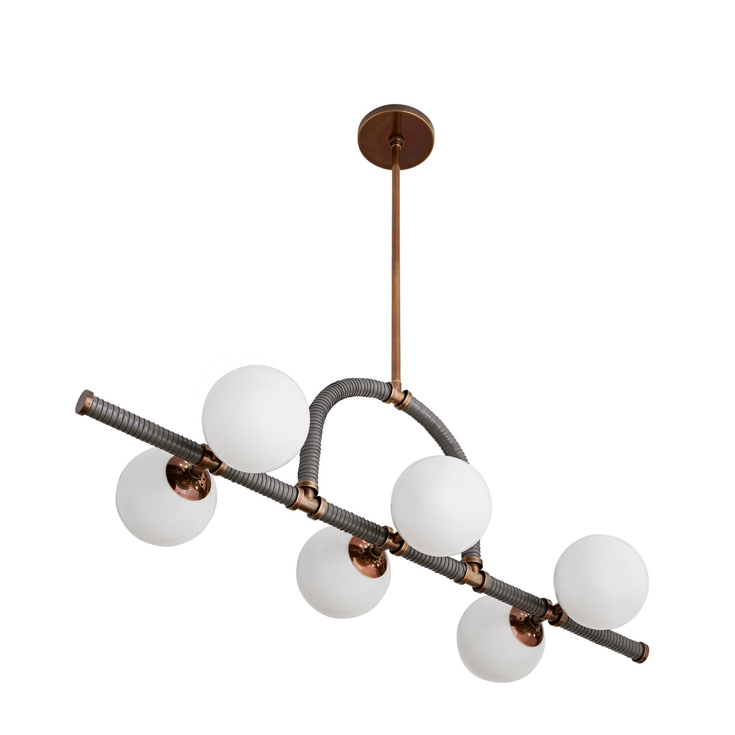 Six Light Linear Chandelier from the Harrison collection in Heritage Brass finish