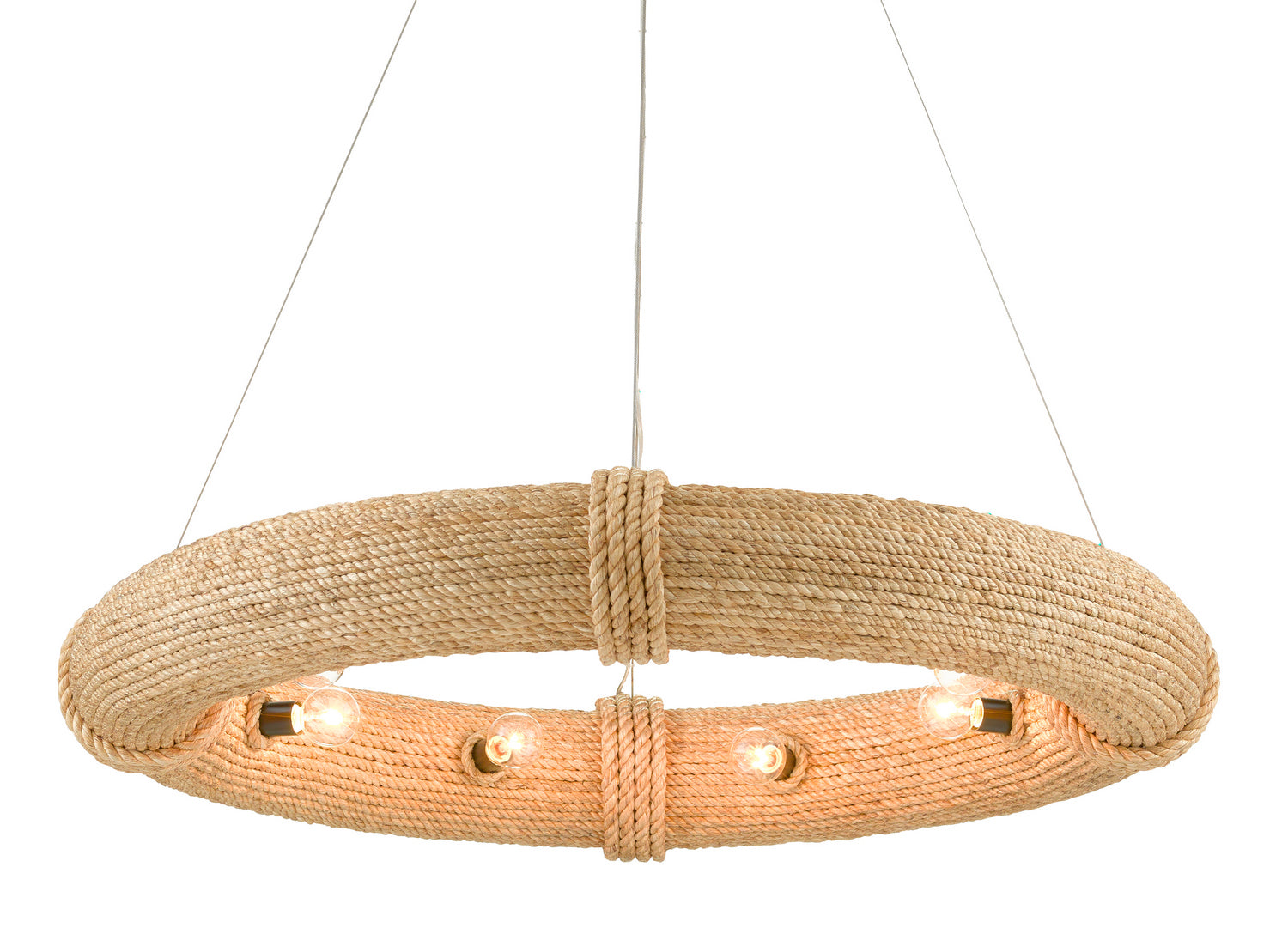 Eight Light Chandelier from the Portmeirion collection in Satin Black/Abaca Rope finish