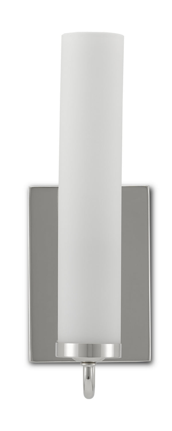 One Light Wall Sconce from the Bagno collection in Polished Nickel/Opaque Glass finish