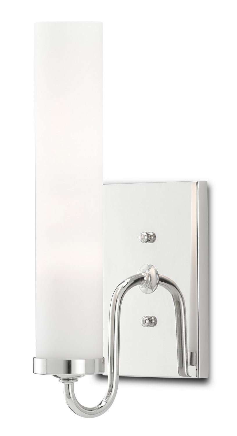 One Light Wall Sconce from the Bagno collection in Polished Nickel/Opaque Glass finish