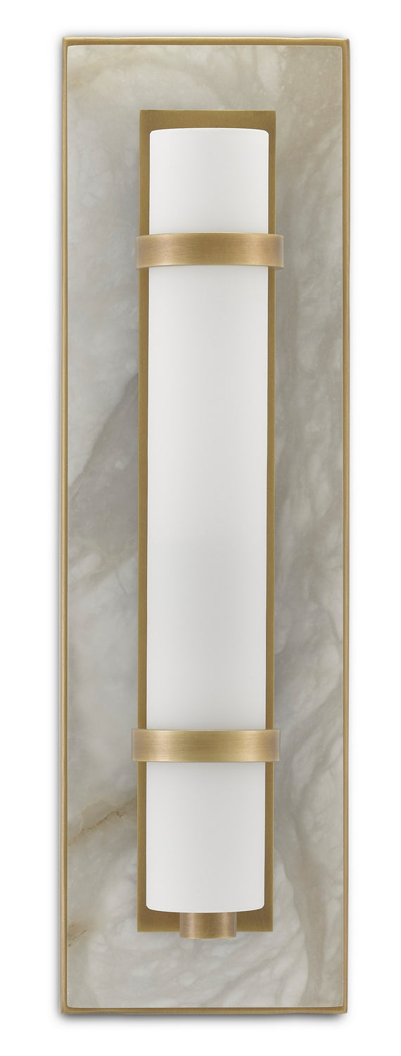 One Light Wall Sconce from the Bagno collection in Natural Alabaster/Antique Brass/Opaque/White finish