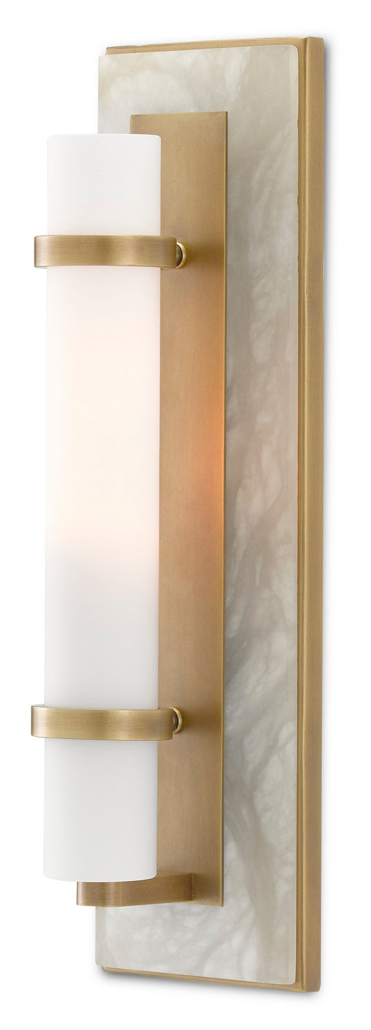 One Light Wall Sconce from the Bagno collection in Natural Alabaster/Antique Brass/Opaque/White finish