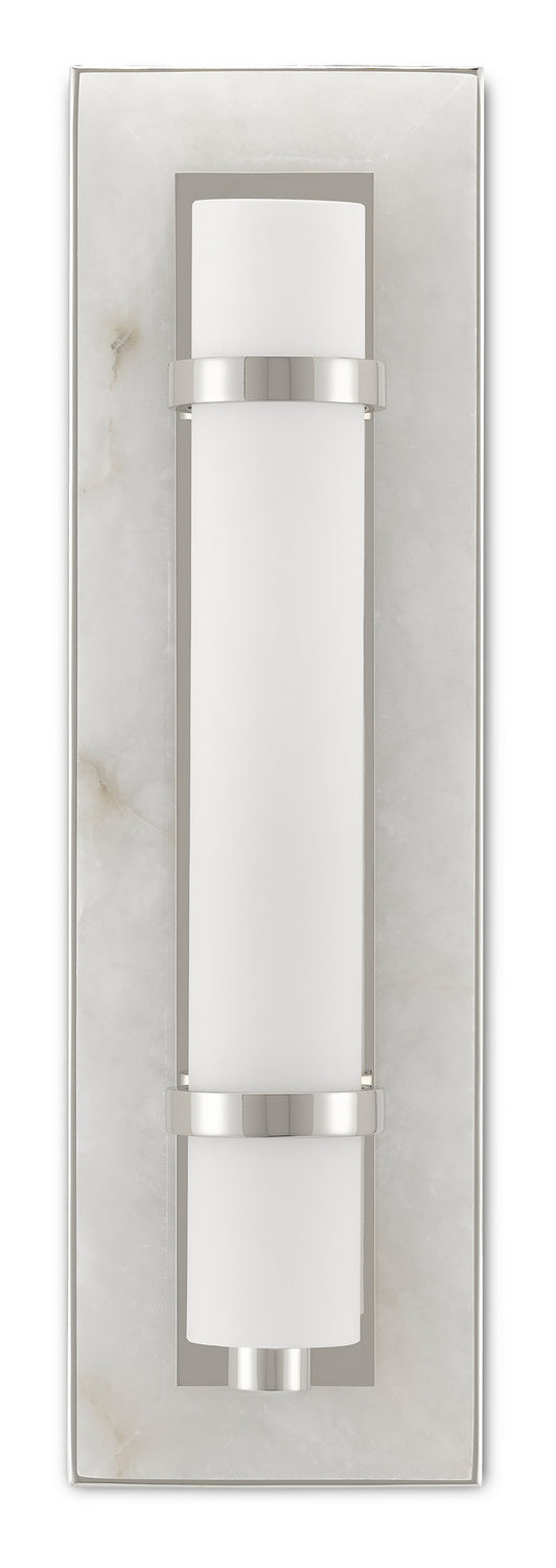 One Light Wall Sconce from the Bagno collection in Natural Alabaster/Polished Nickel/Opaque/White finish