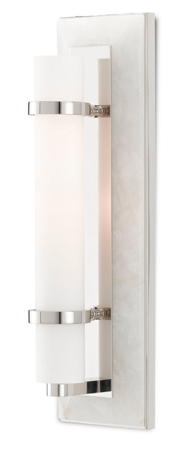 One Light Wall Sconce from the Bagno collection in Natural Alabaster/Polished Nickel/Opaque/White finish