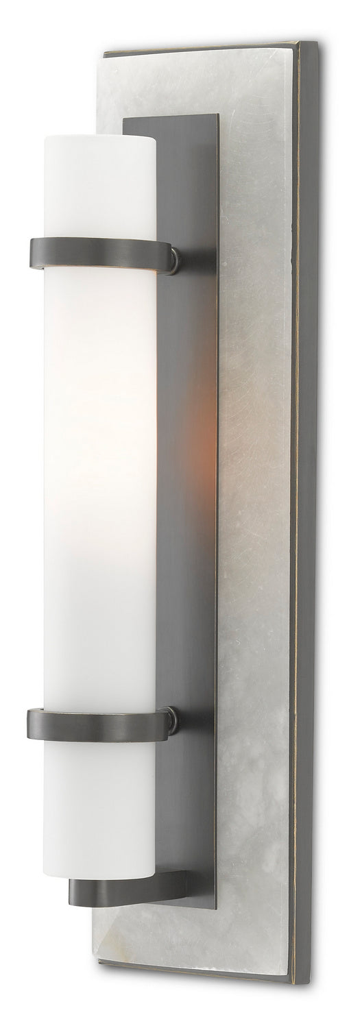 One Light Wall Sconce from the Bagno collection in Natural Alabaster/Oil Rubbed Bronze/Opaque/White finish