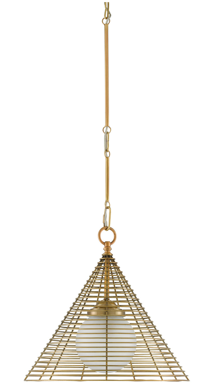 One Light Pendant from the Nadir collection in Antique Brass/Frosted Glass finish