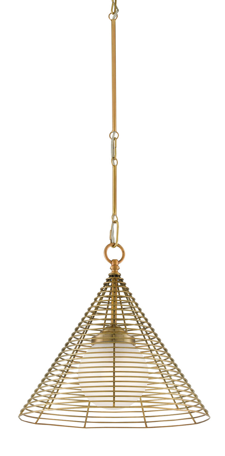 One Light Pendant from the Nadir collection in Antique Brass/Frosted Glass finish