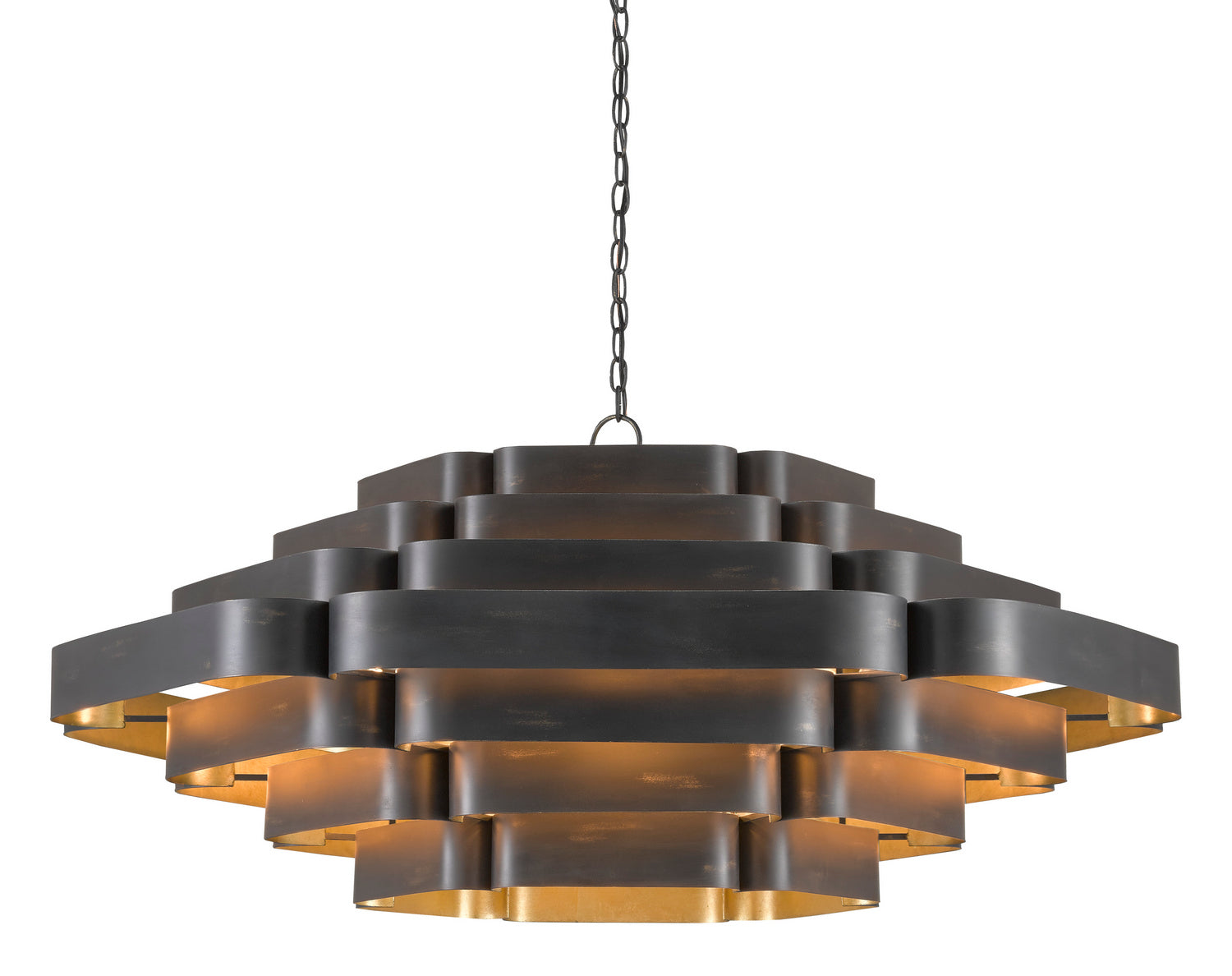 Six Light Chandelier from the Bunny Williams collection in French Black/Contemporary Gold Leaf finish