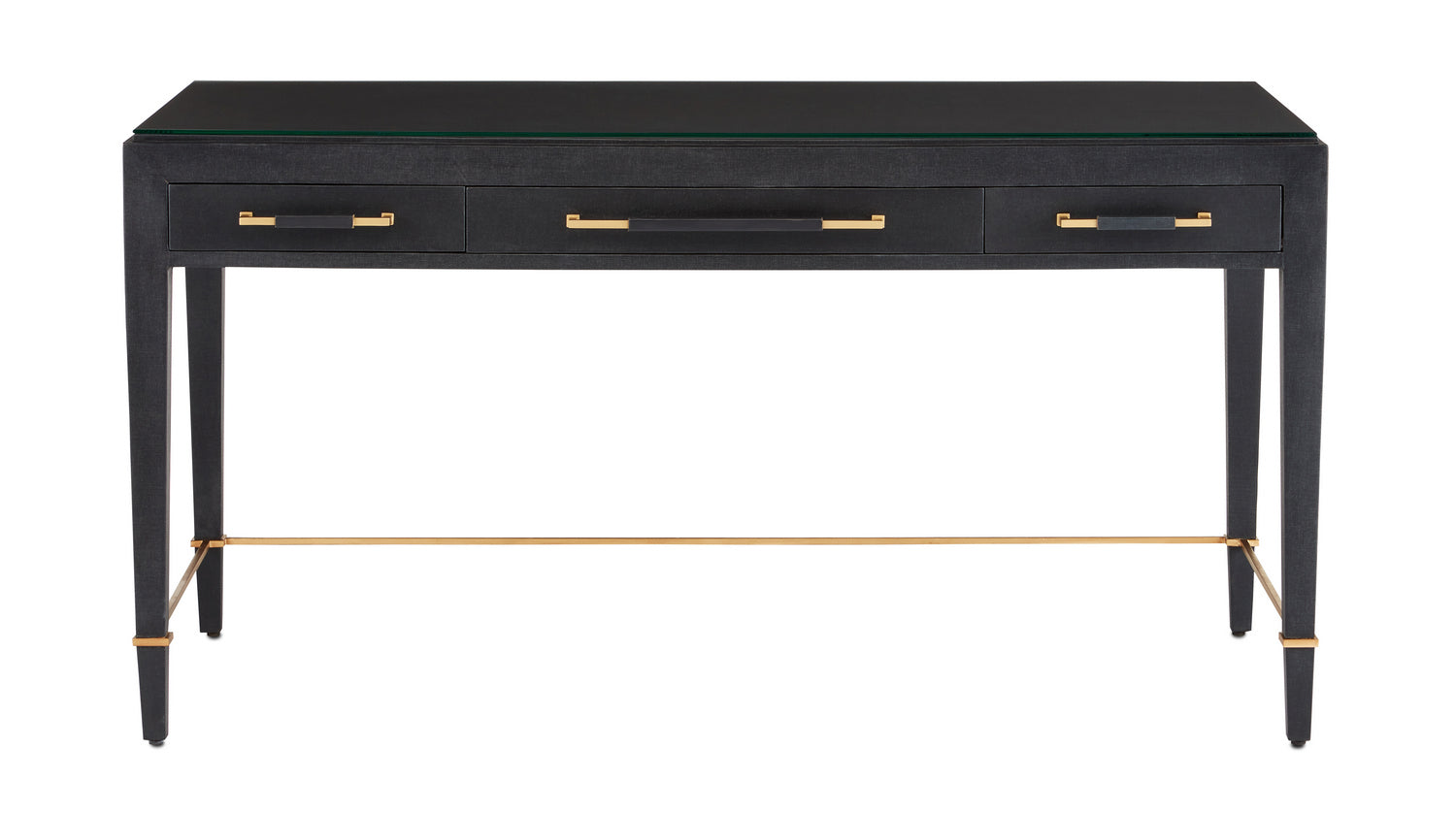 Desk from the Verona collection in Black Lacquered Linen/Champagne finish