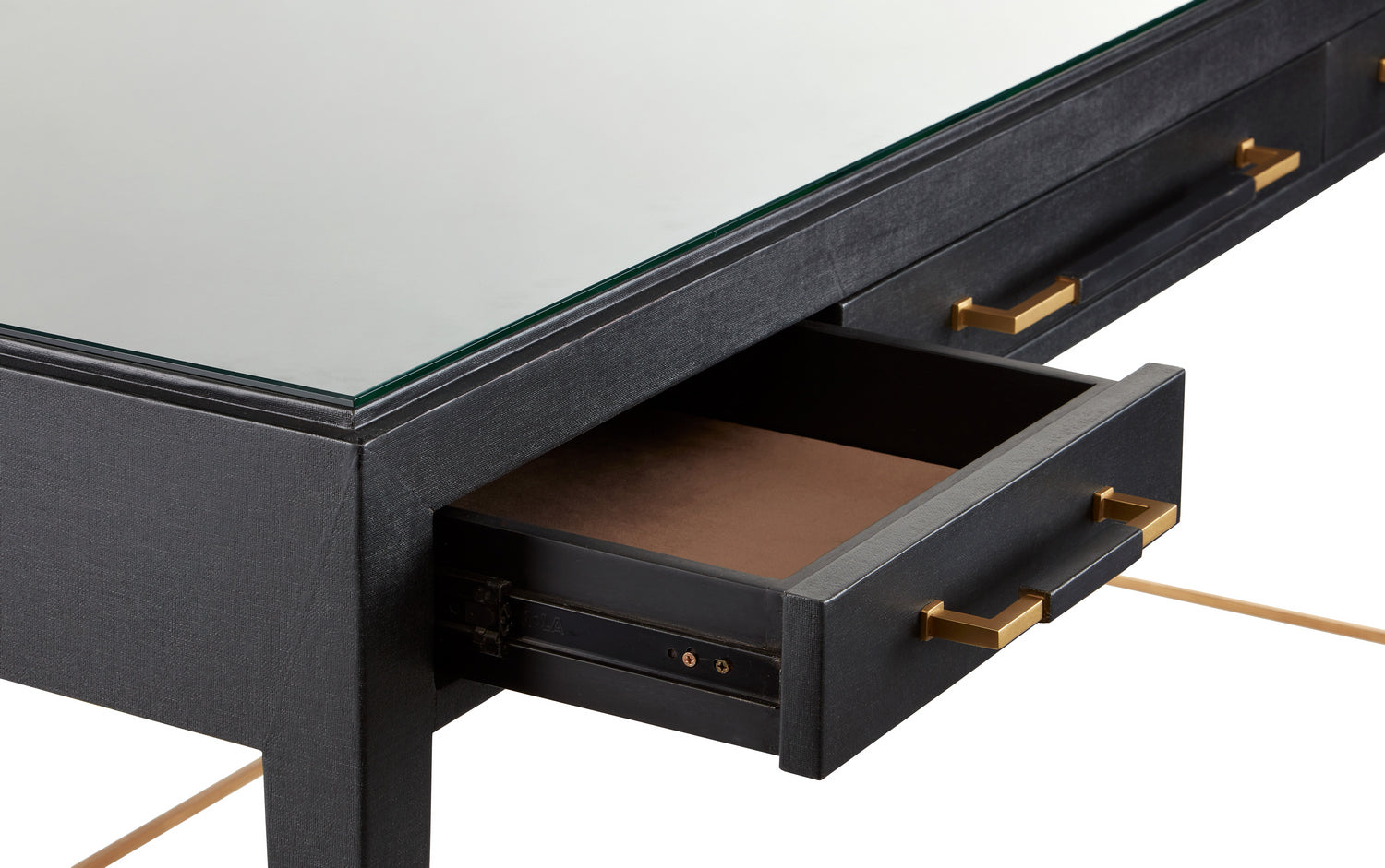 Desk from the Verona collection in Black Lacquered Linen/Champagne finish