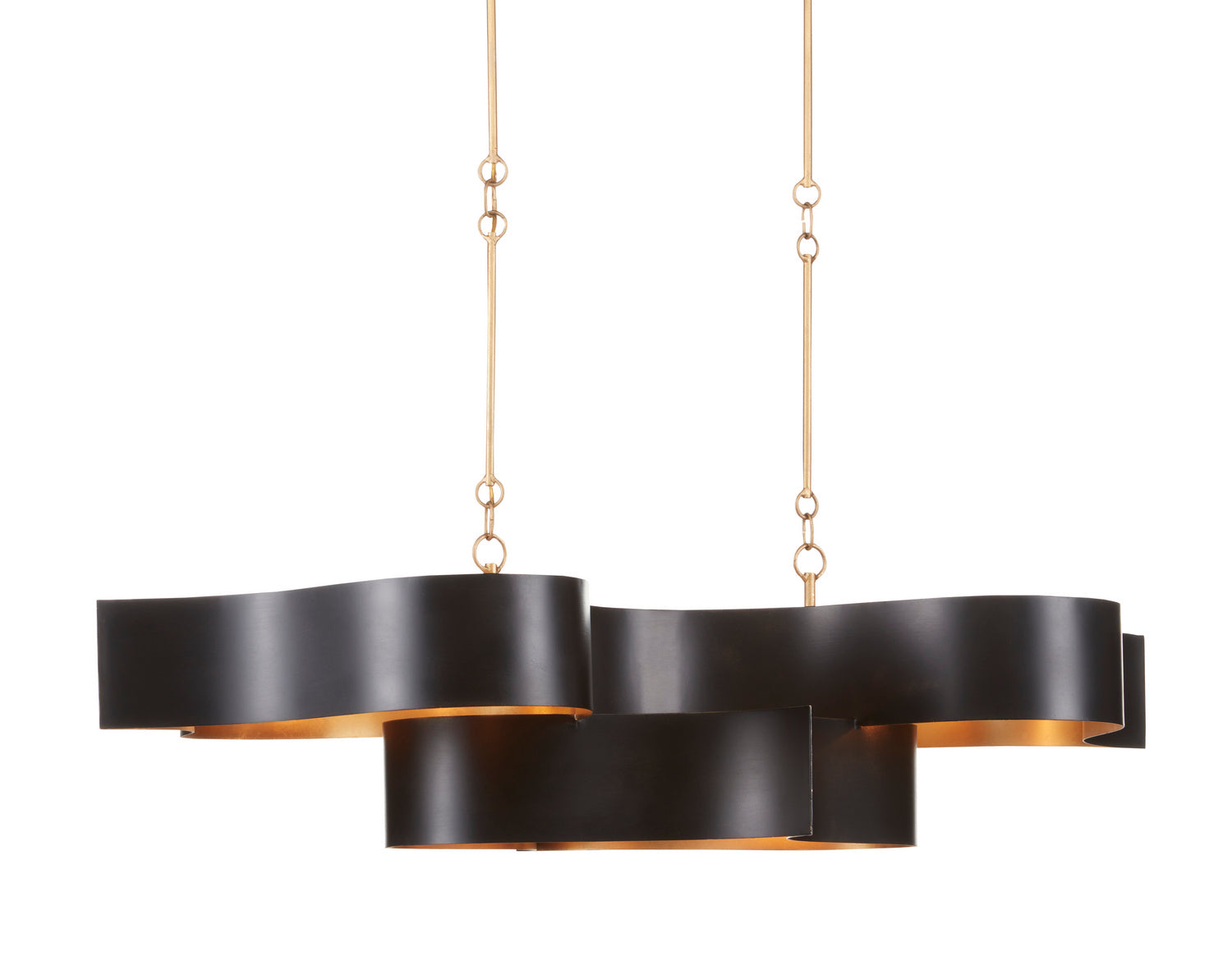 Six Light Chandelier from the Grand Lotus collection in Satin Black/Contemporary Gold Leaf finish