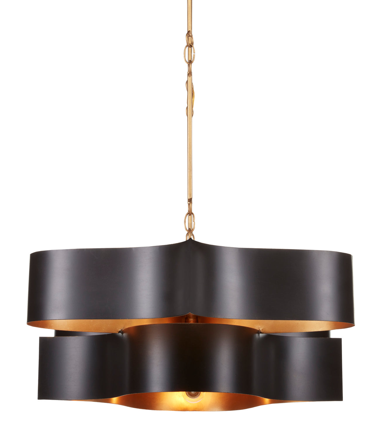 Six Light Chandelier from the Grand Lotus collection in Satin Black/Contemporary Gold Leaf finish