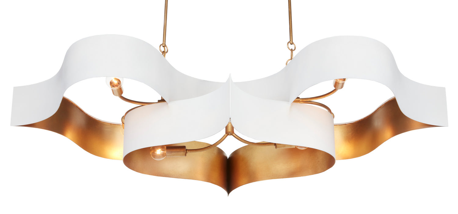 Six Light Chandelier from the Grand Lotus collection in Sugar White/Contemporary Gold Leaf finish