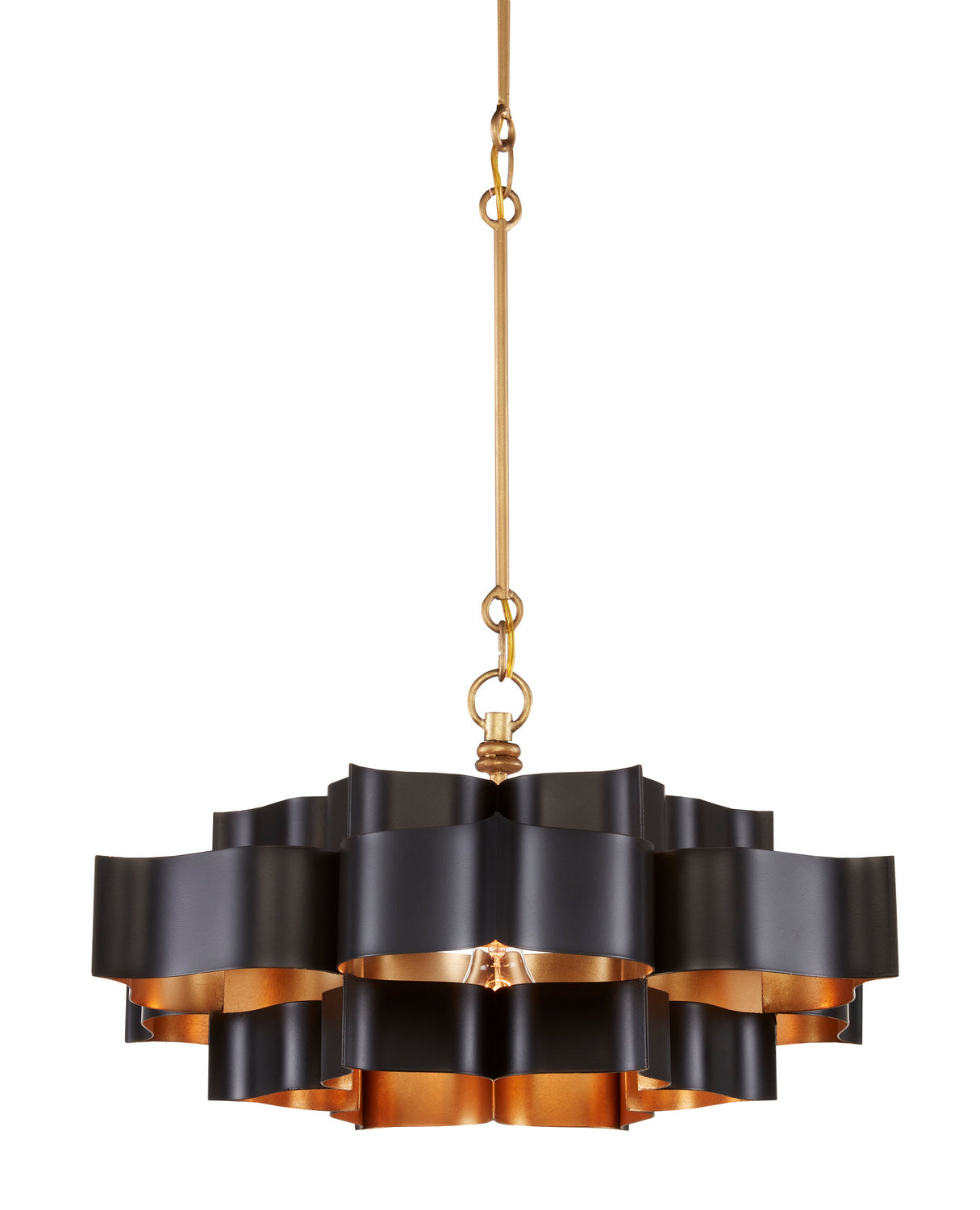 One Light Chandelier from the Grand Lotus collection in Satin Black/Contemporary Gold Leaf finish