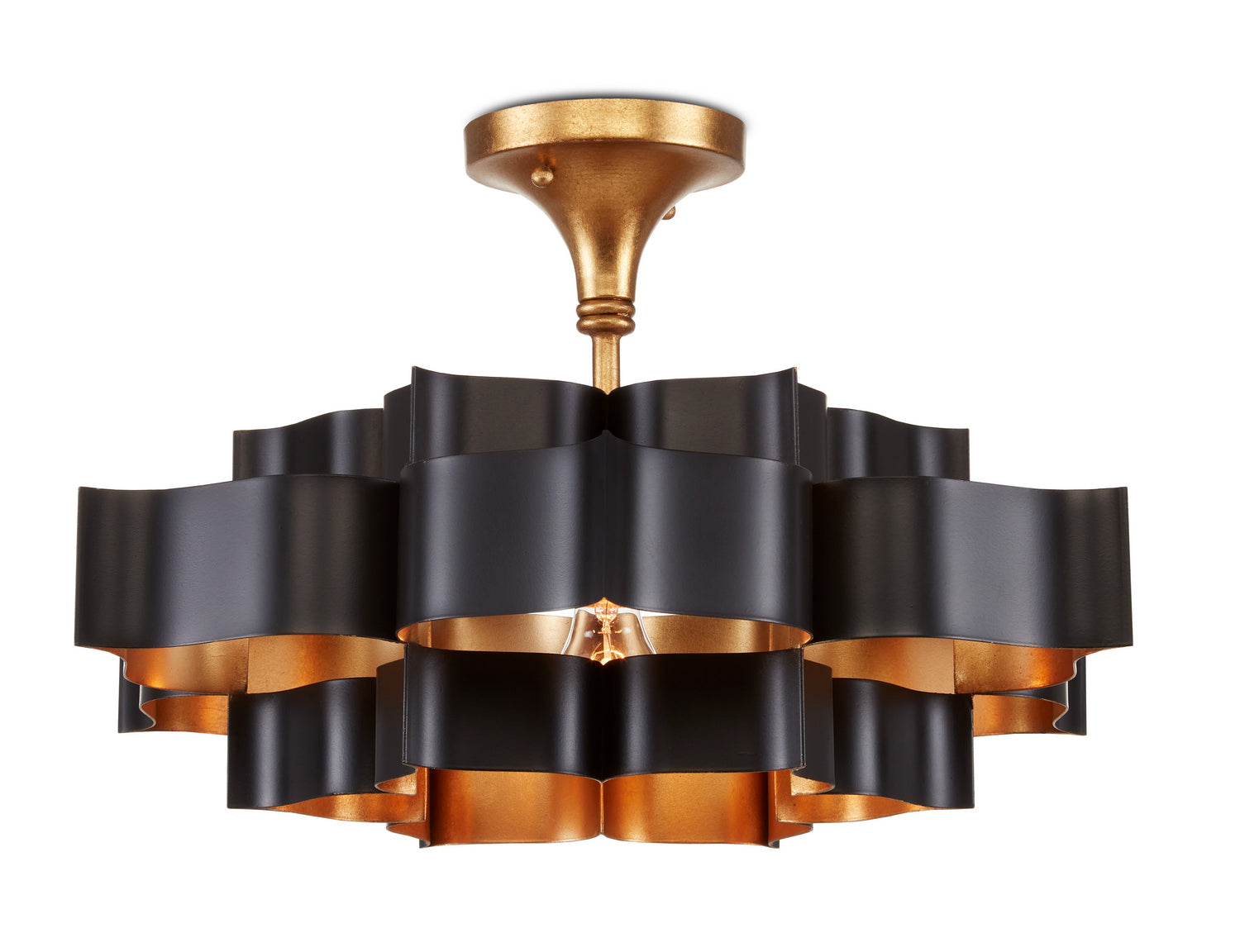 One Light Chandelier from the Grand Lotus collection in Satin Black/Contemporary Gold Leaf finish