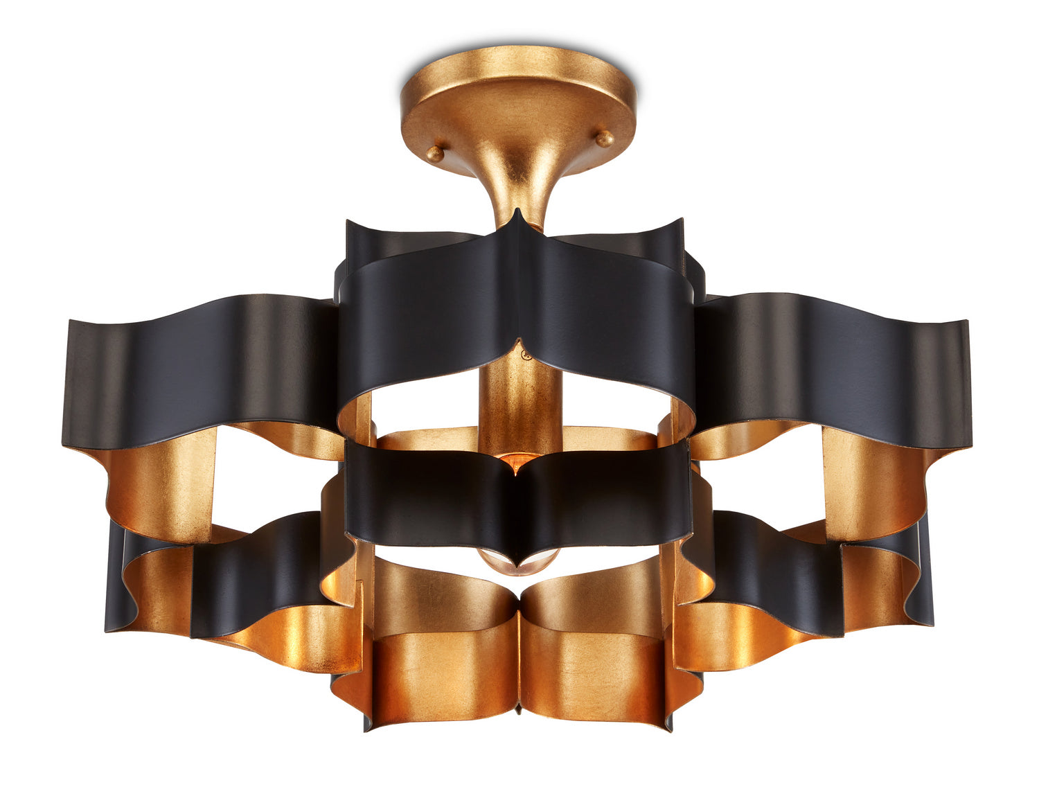 One Light Chandelier from the Grand Lotus collection in Satin Black/Contemporary Gold Leaf finish