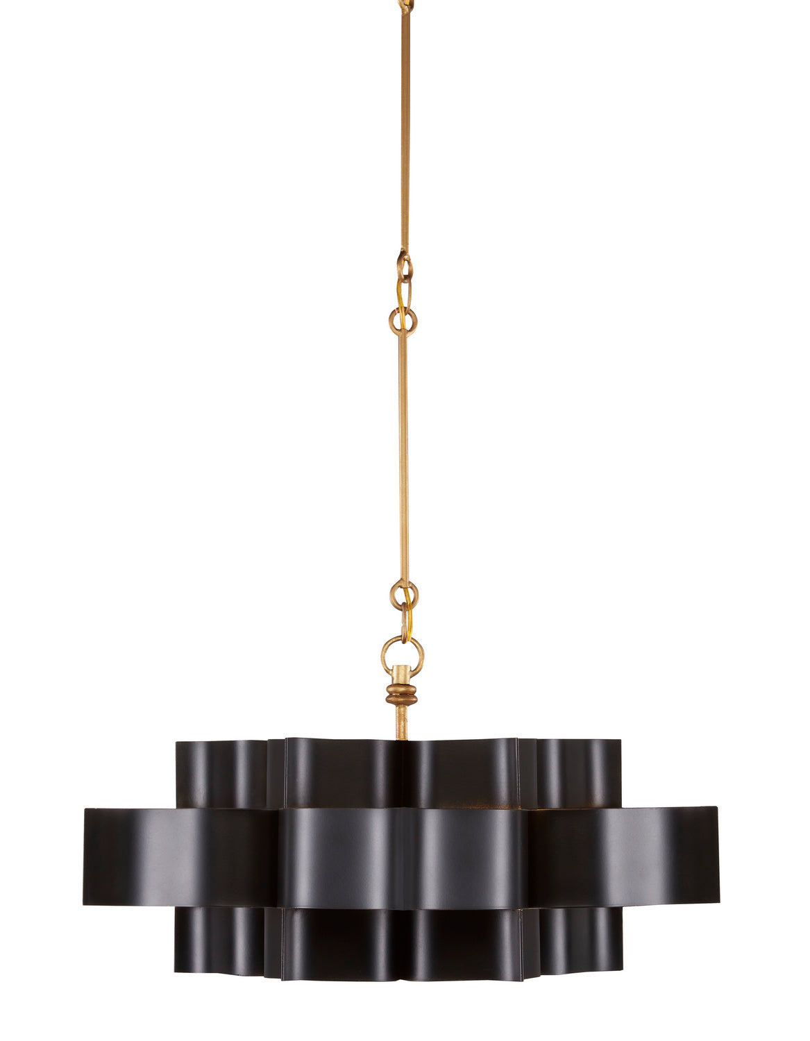 One Light Chandelier from the Grand Lotus collection in Satin Black/Contemporary Gold Leaf finish