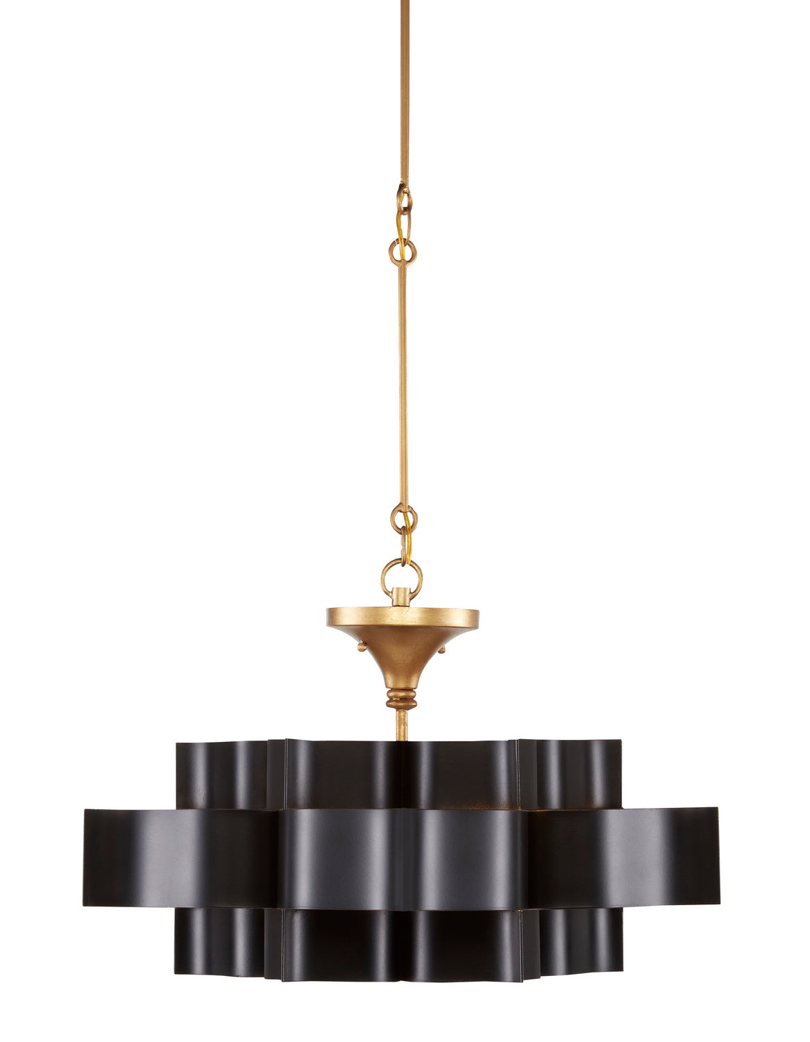 One Light Chandelier from the Grand Lotus collection in Satin Black/Contemporary Gold Leaf finish