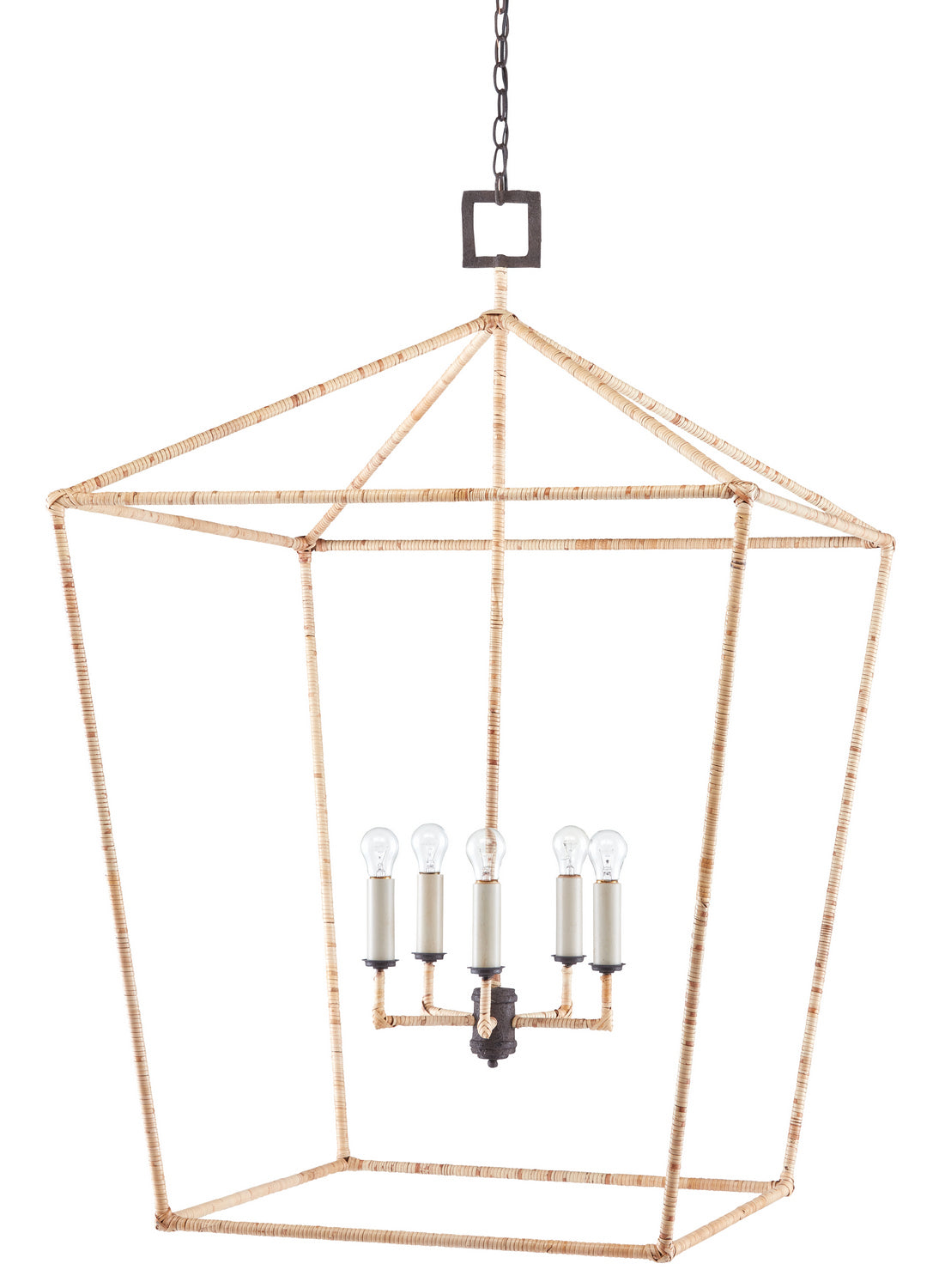 Five Light Lantern from the Denison Rattan collection in Molé Black/Natural finish