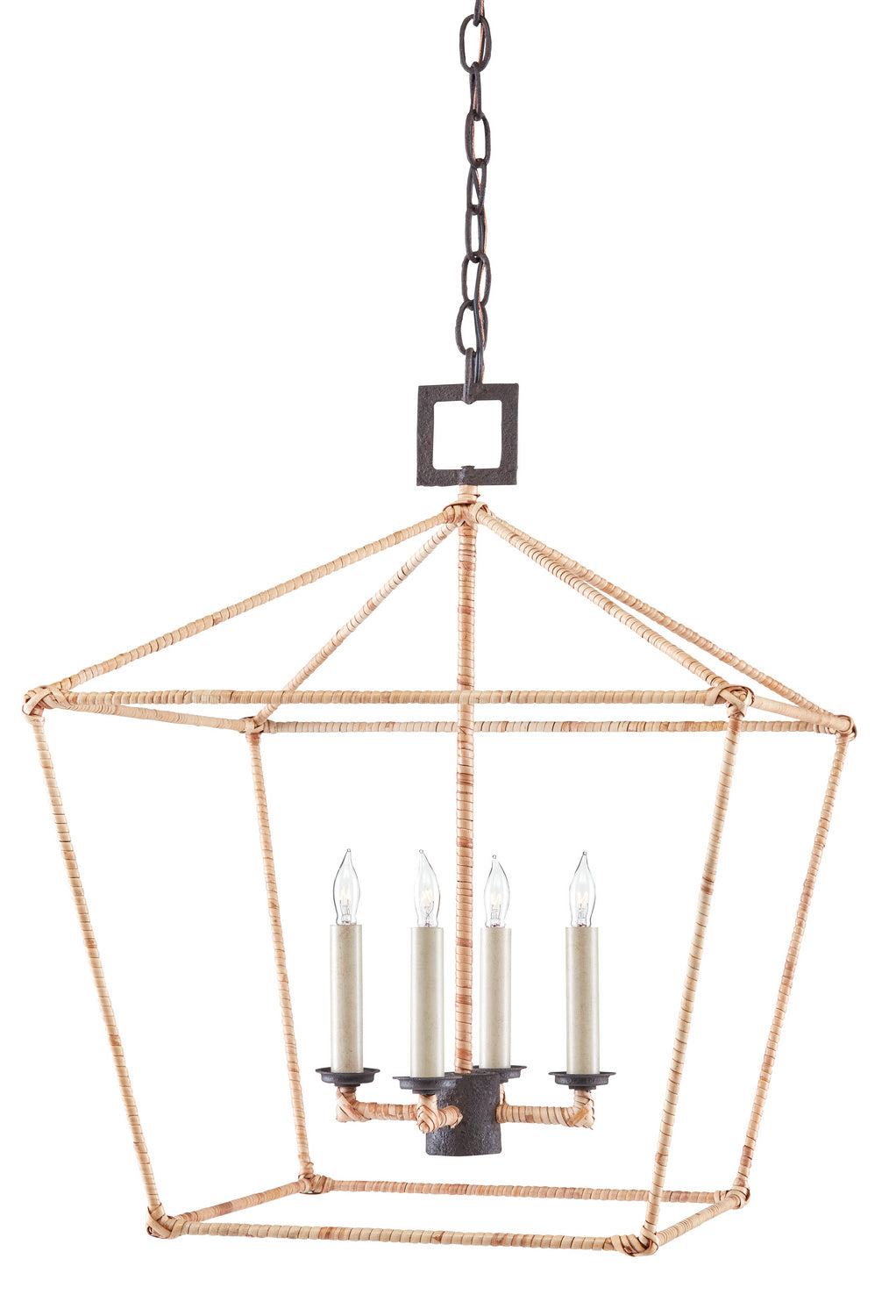 Four Light Lantern from the Denison Rattan collection in Molé Black/Natural finish