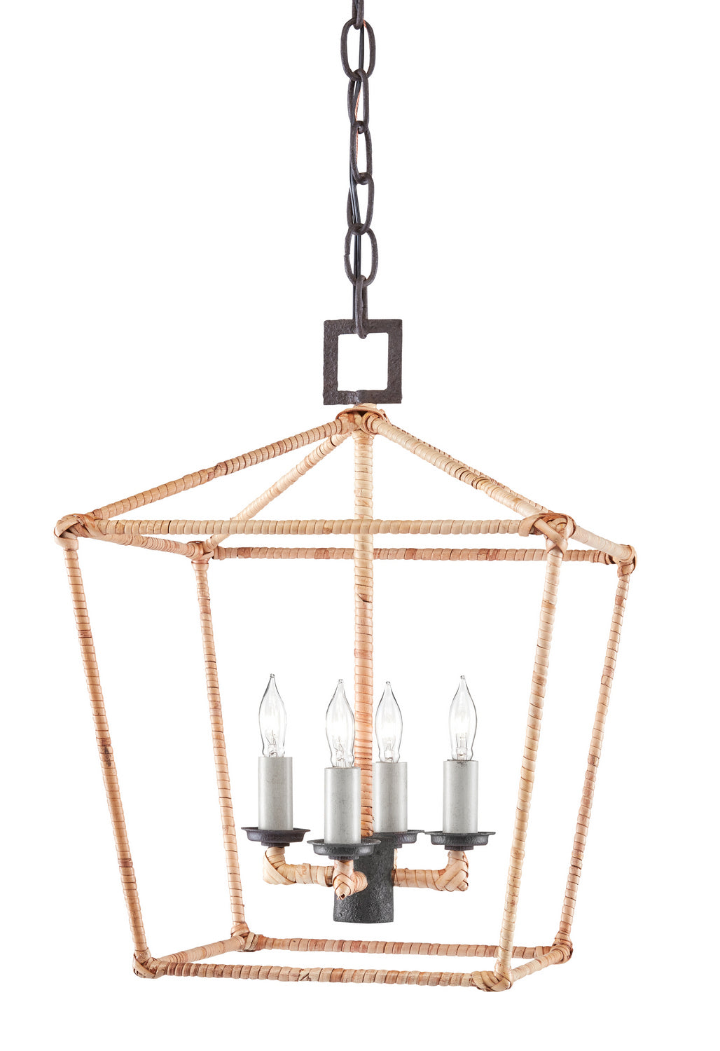 Four Light Lantern from the Denison Rattan collection in Molé Black/Natural finish