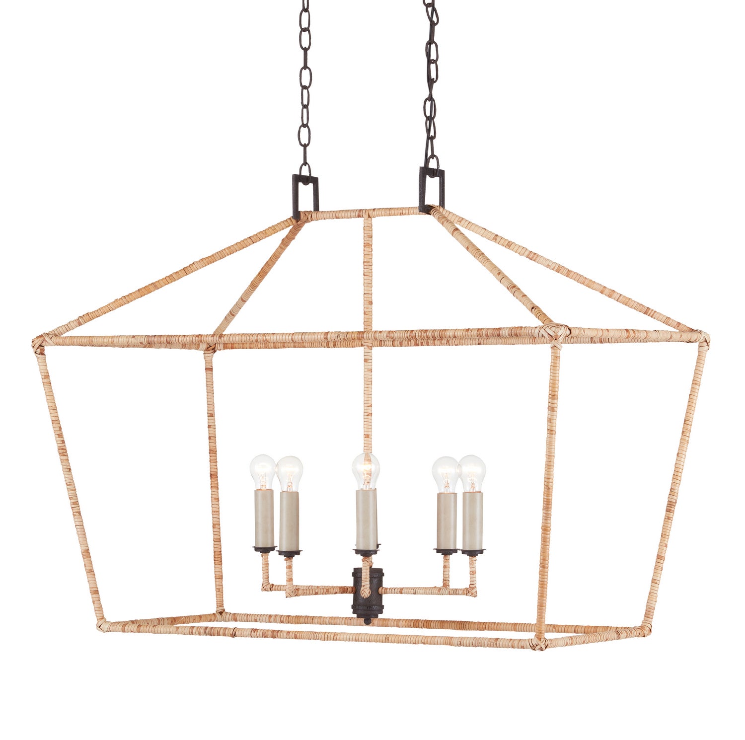 Six Light Lantern from the Denison Rattan collection in Molé Black/Natural finish