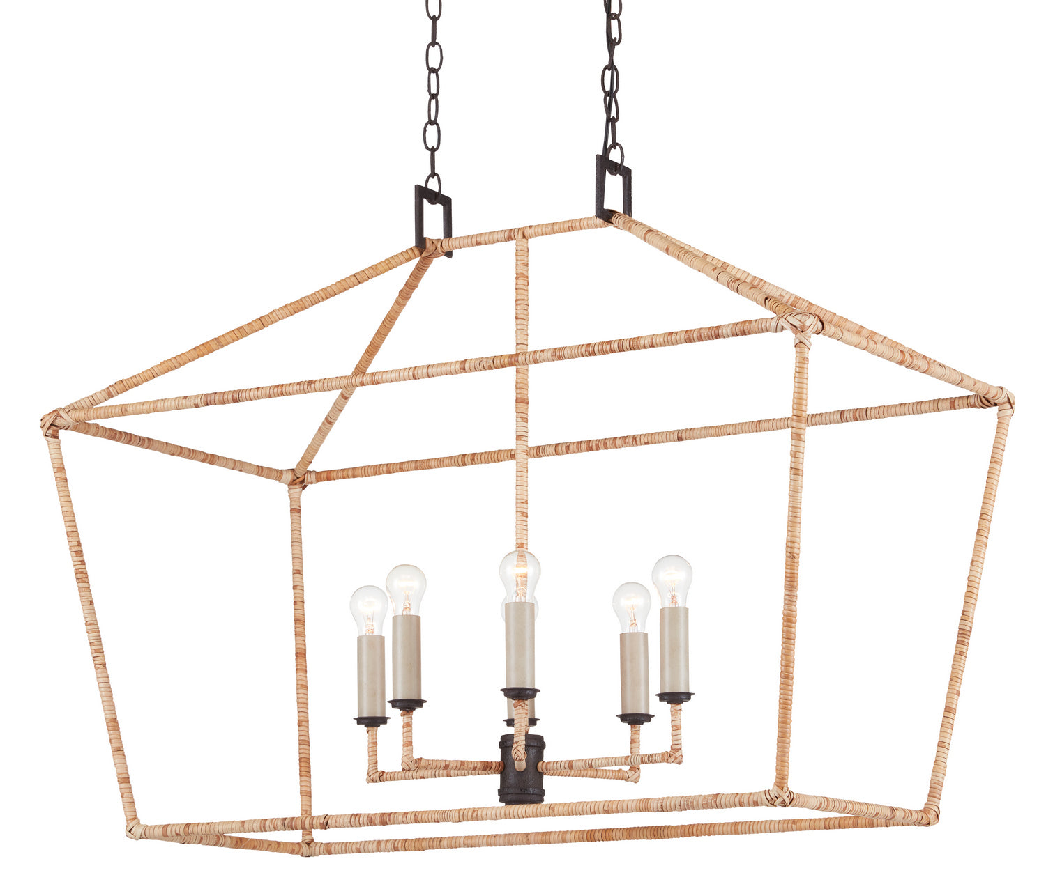 Six Light Lantern from the Denison Rattan collection in Molé Black/Natural finish