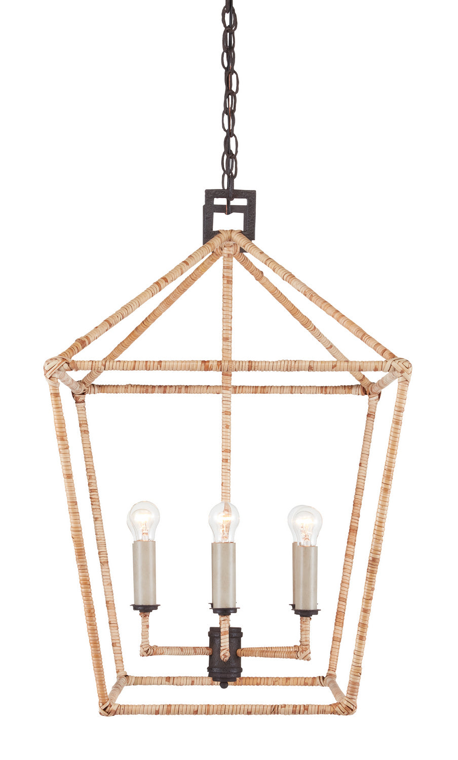 Six Light Lantern from the Denison Rattan collection in Molé Black/Natural finish