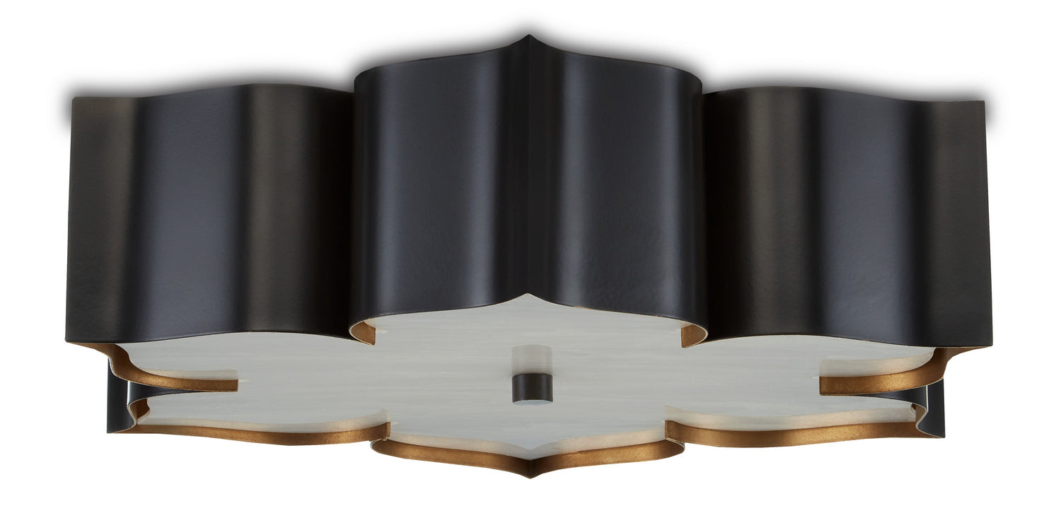 Two Light Flush Mount from the Grand Lotus collection in Satin Black /Contemporary Gold finish