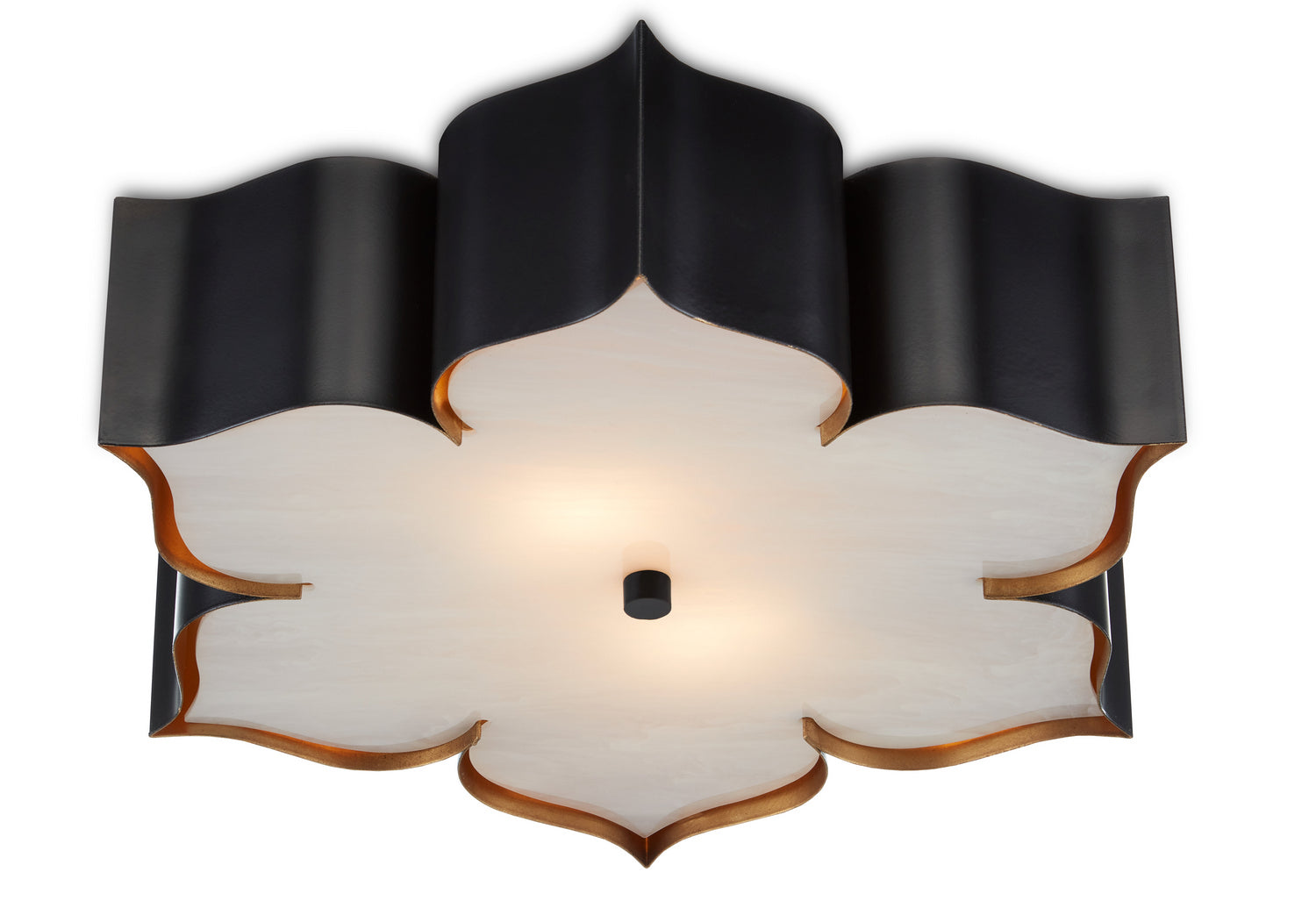 Two Light Flush Mount from the Grand Lotus collection in Satin Black /Contemporary Gold finish