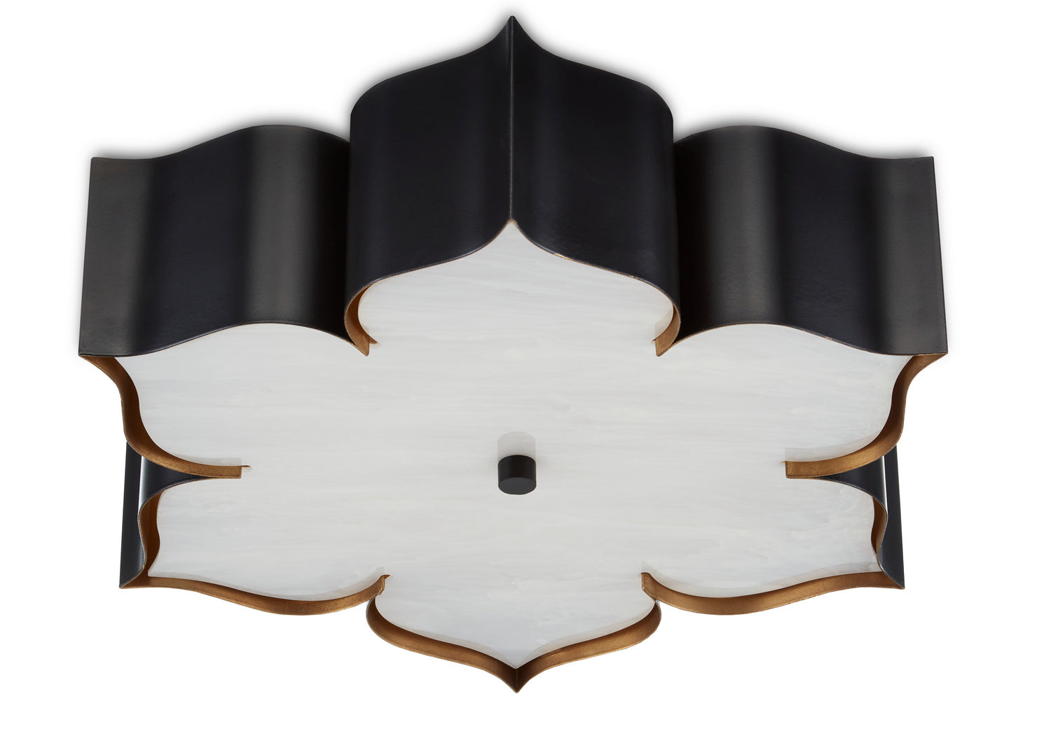 Two Light Flush Mount from the Grand Lotus collection in Satin Black /Contemporary Gold finish