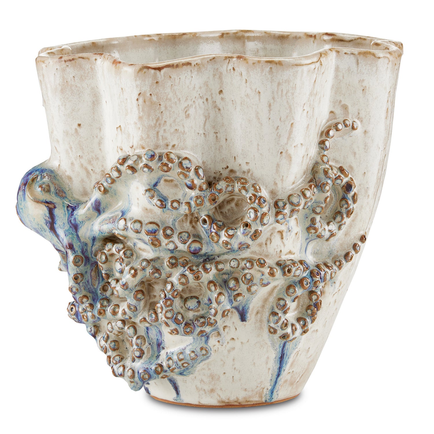 Vase from the Octopus collection in Cream/Reactive Blue finish