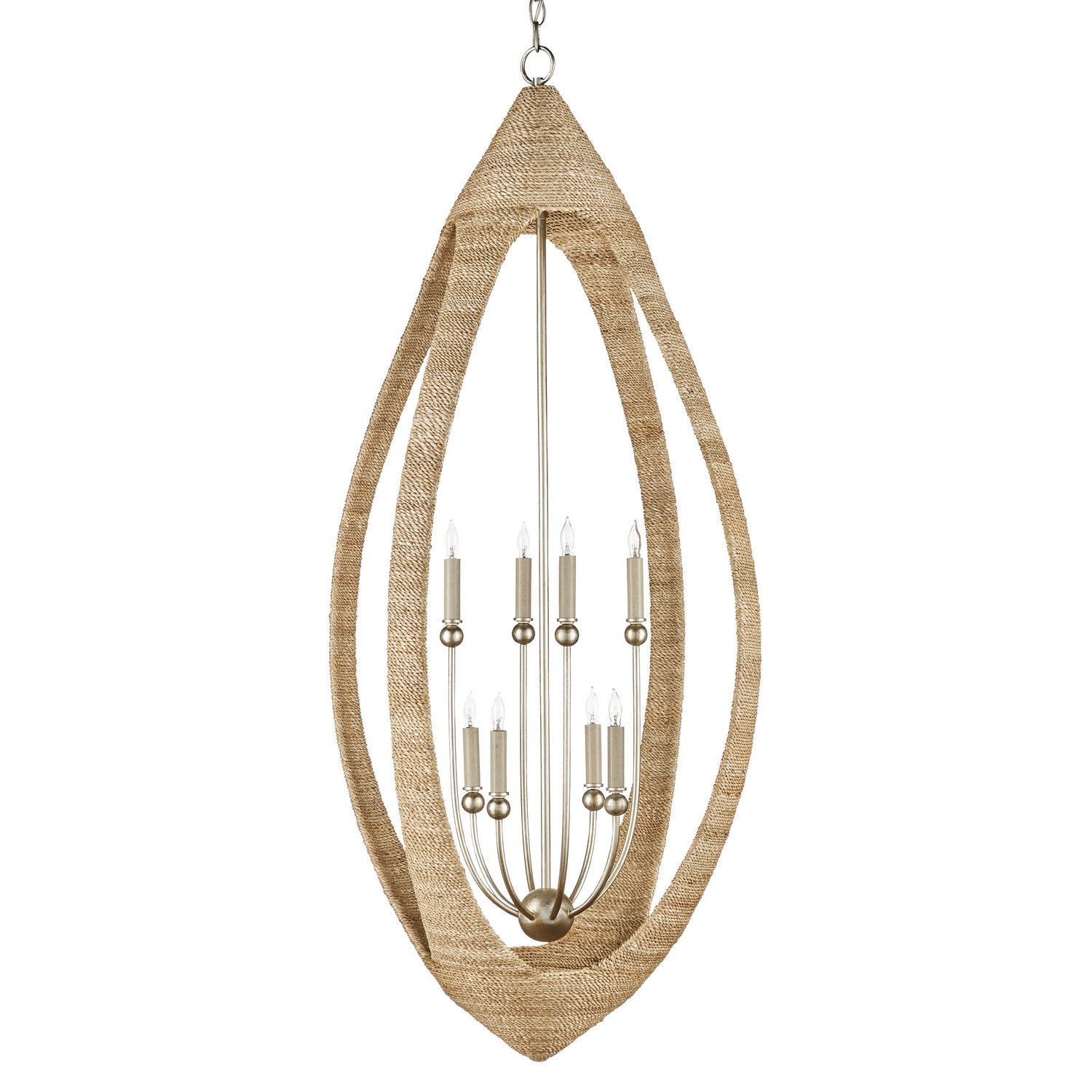 Eight Light Chandelier from the Menorca collection in Contemporary Silver Leaf/Smokewood/Natural Rope finish