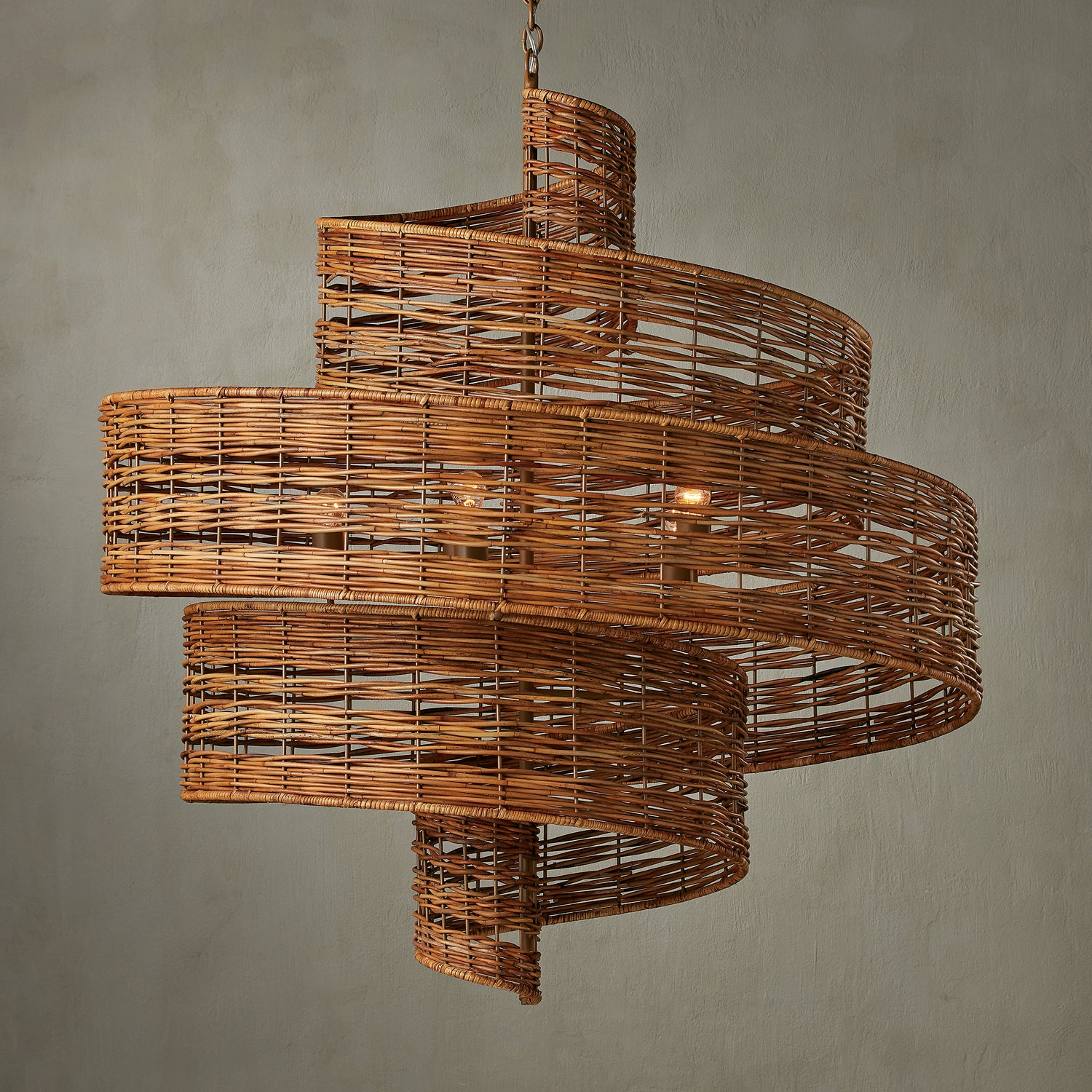 Five Light Chandelier from the Hiroshi Koshitaka collection in Khaki/Natural Rattan finish