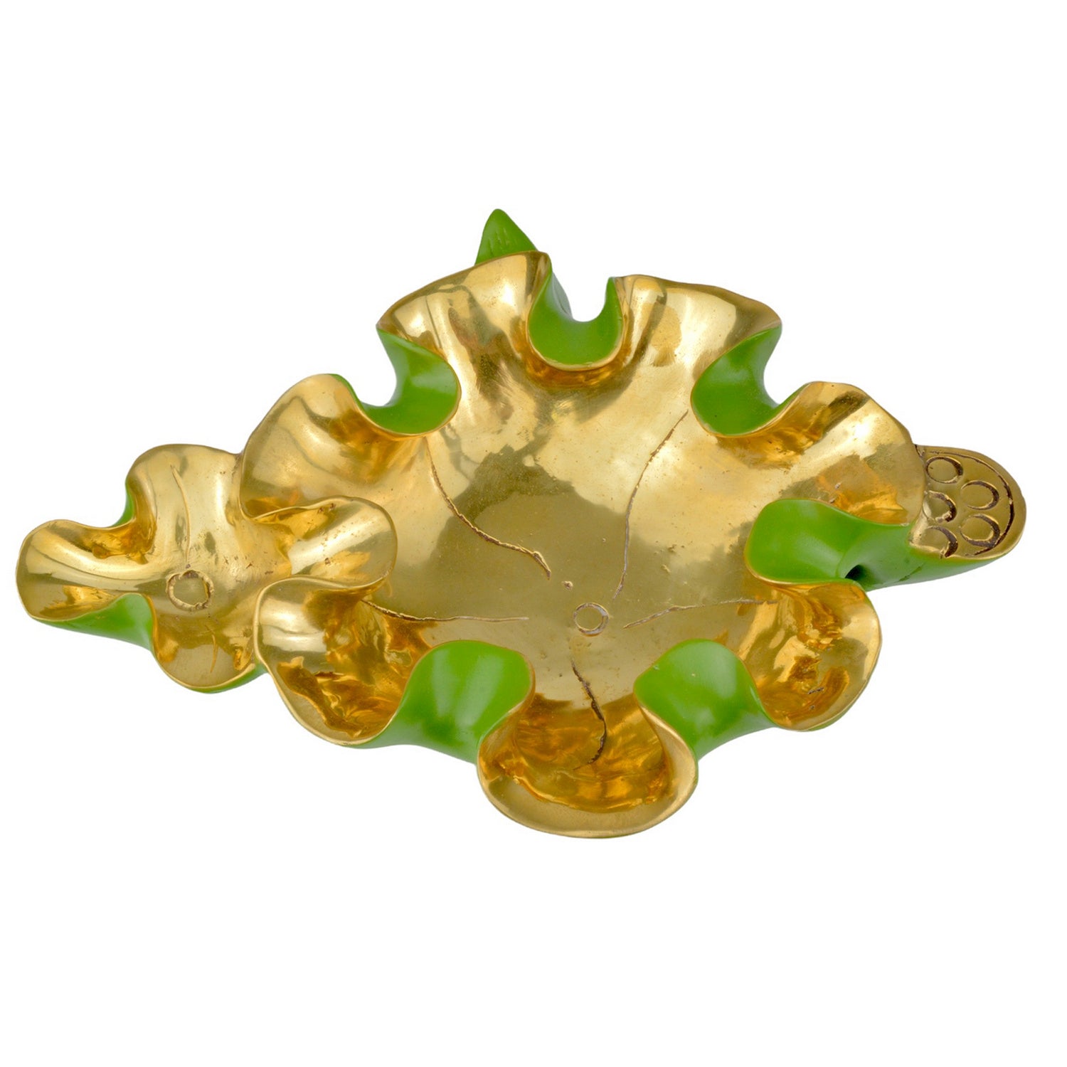 Bowl from the Wrapped Lotus Leaf collection in Green/Polished Gold finish