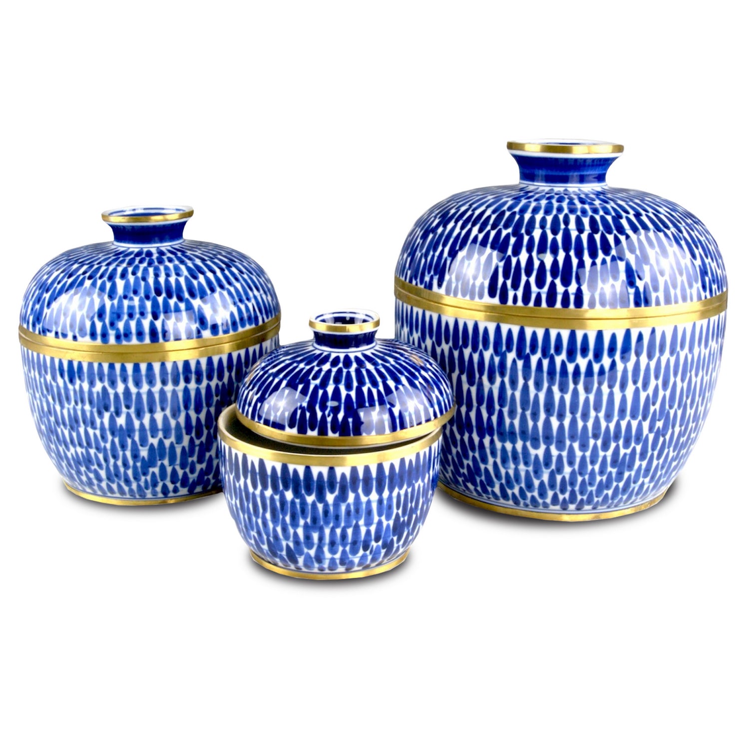 Jar Set of 3 from the Plavan collection in Blue/White/Brass finish