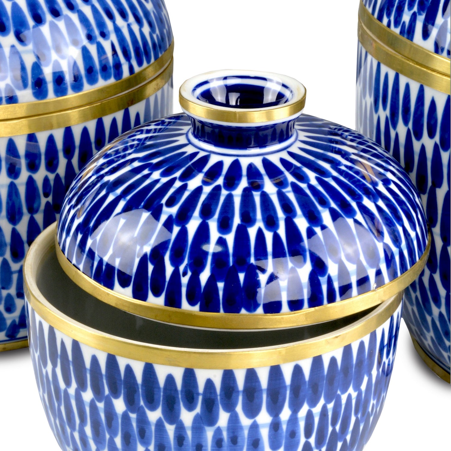 Jar Set of 3 from the Plavan collection in Blue/White/Brass finish