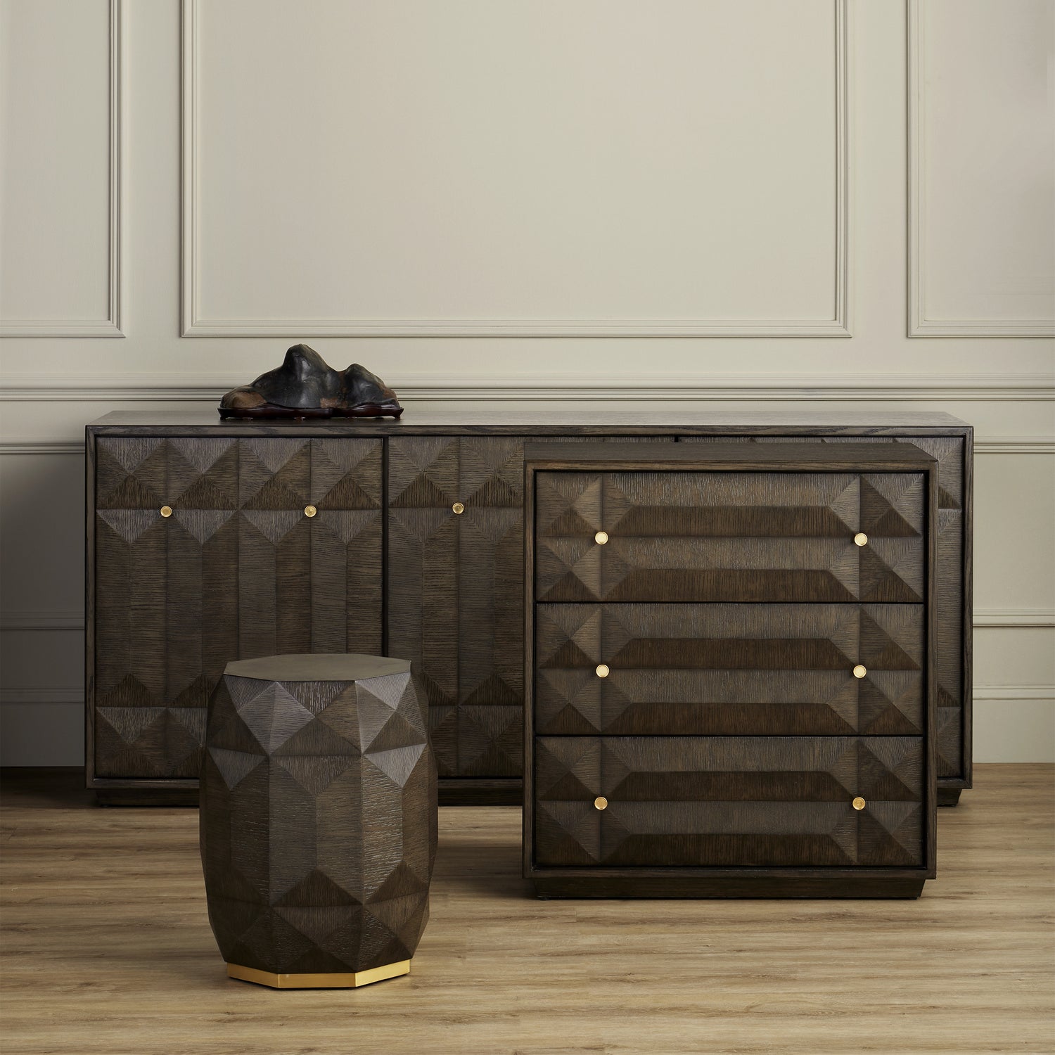 Chest from the Kendall collection in Dove Gray/Polished Brass finish