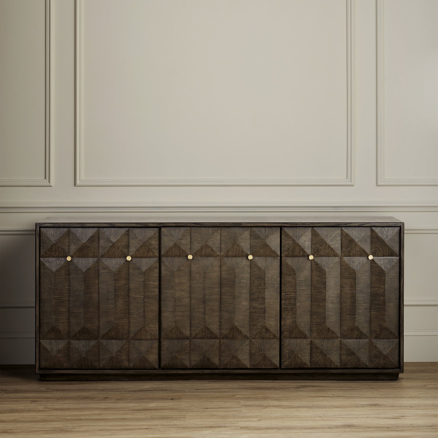 Credenza from the Kendall collection in Dove Gray/Polished Brass finish