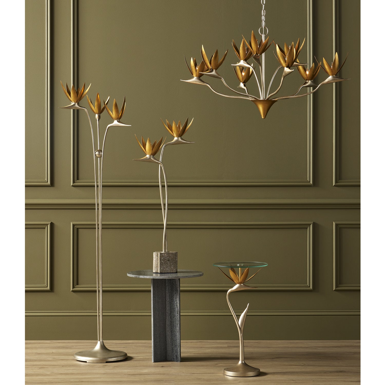 Three Light Floor Lamp from the Paradiso collection in Contemporary Silver Leaf/Contemporary Gold Leaf finish