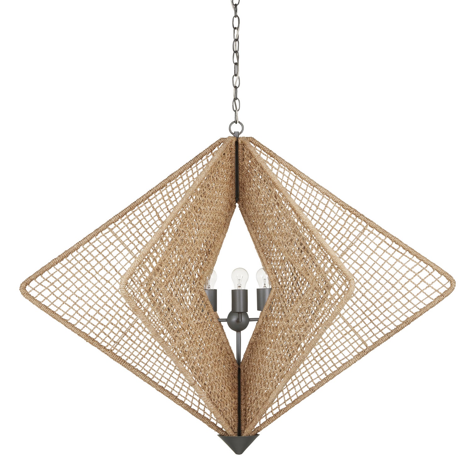 Three Light Chandelier from the Hiroshi Koshitaka collection in Natural Rope/Hiroshi Gray finish