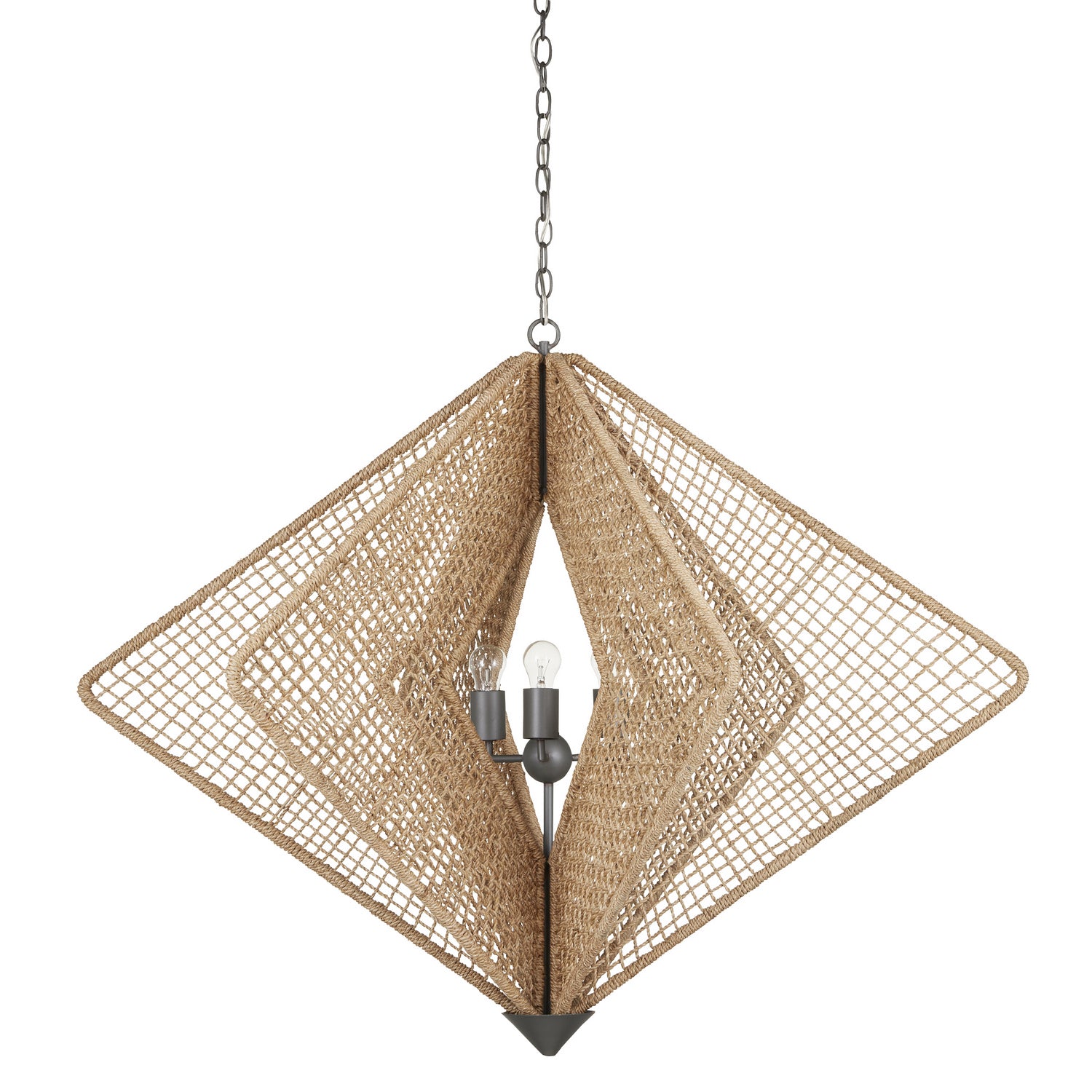 Three Light Chandelier from the Hiroshi Koshitaka collection in Natural Rope/Hiroshi Gray finish