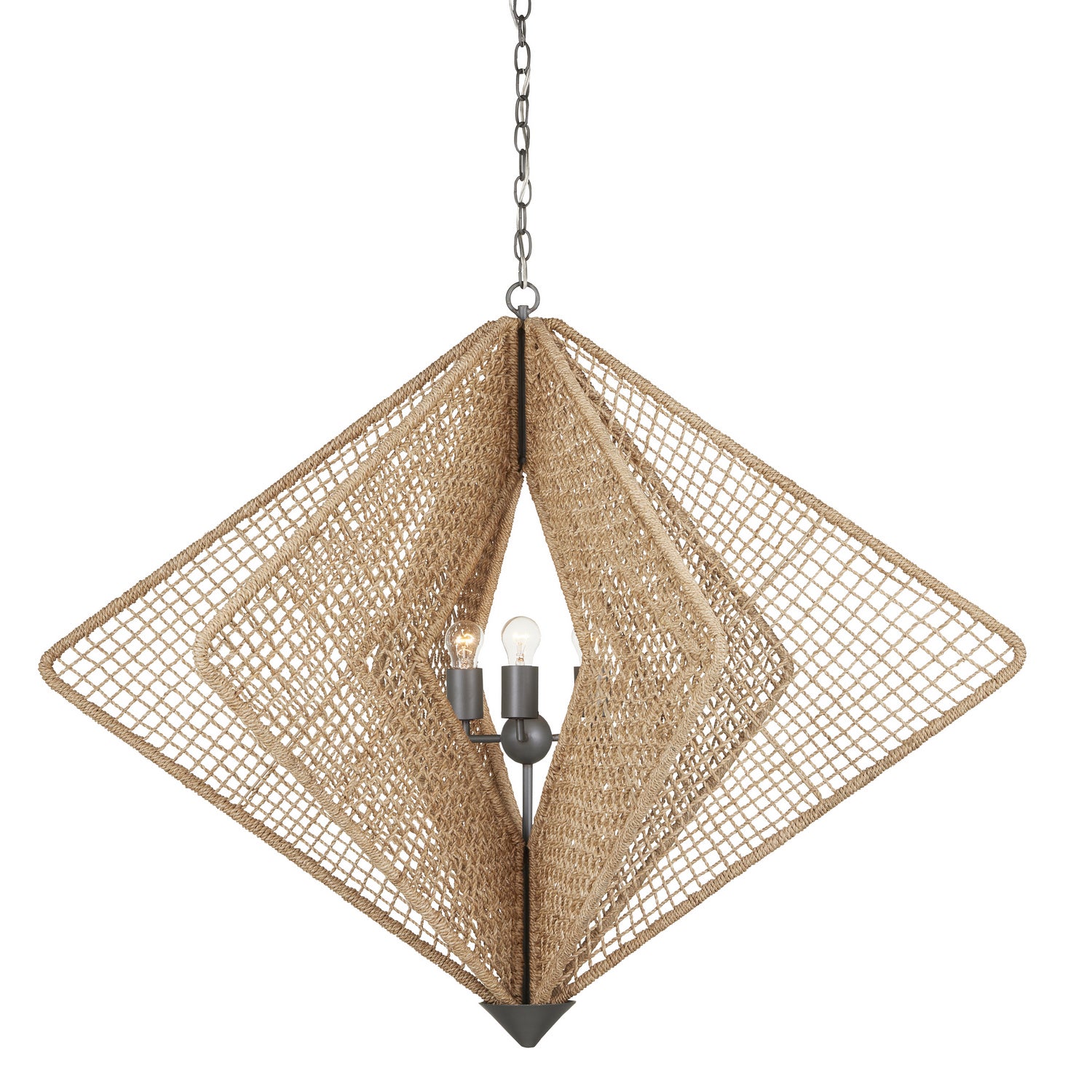 Three Light Chandelier from the Hiroshi Koshitaka collection in Natural Rope/Hiroshi Gray finish