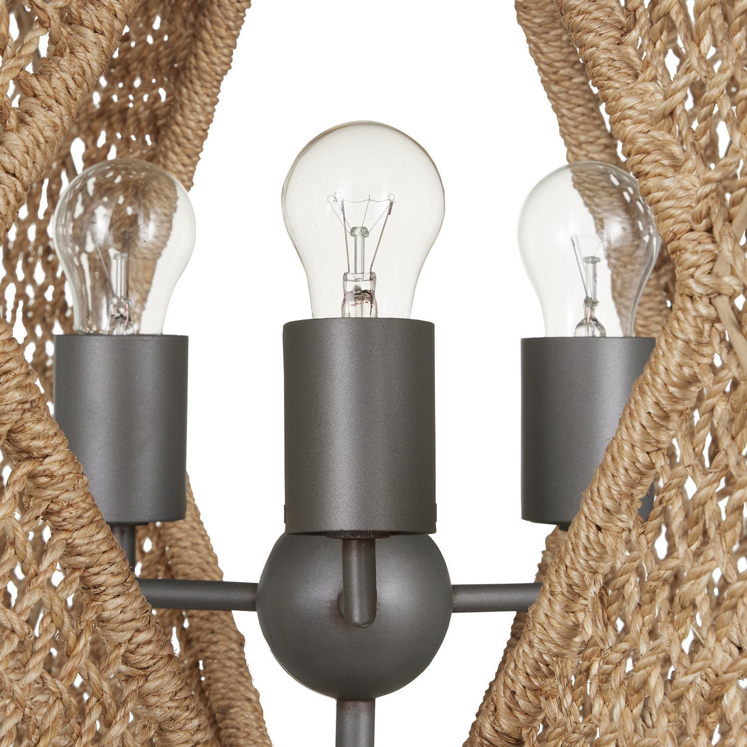 Three Light Chandelier from the Hiroshi Koshitaka collection in Natural Rope/Hiroshi Gray finish